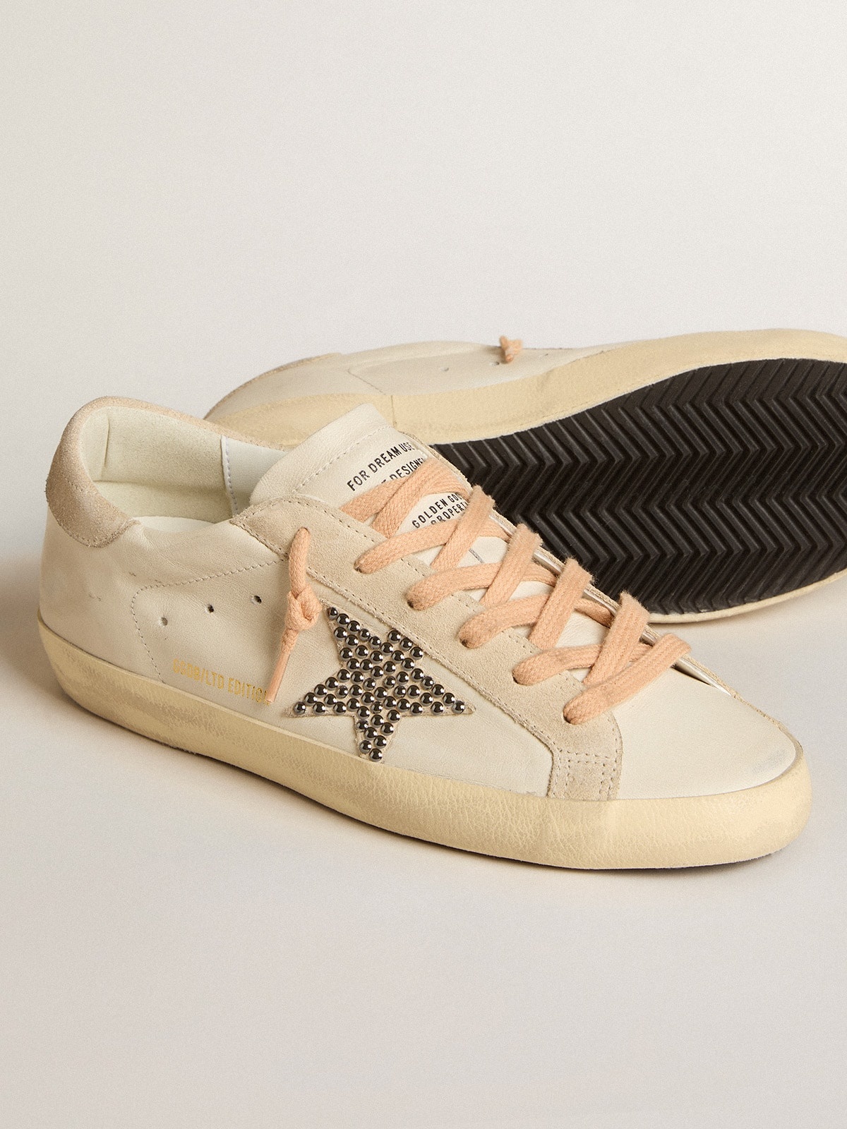 Super-Star LTD in leather with beige suede star with Swarovski studs - 4
