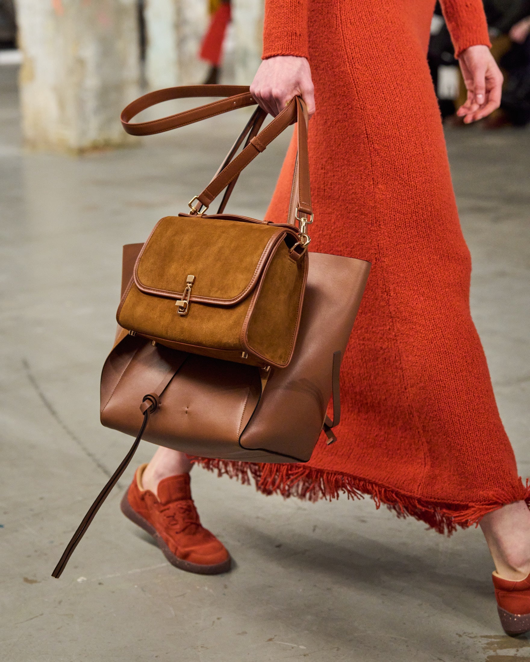 Medium Leonora Flap Bag in Cognac Suede - 2