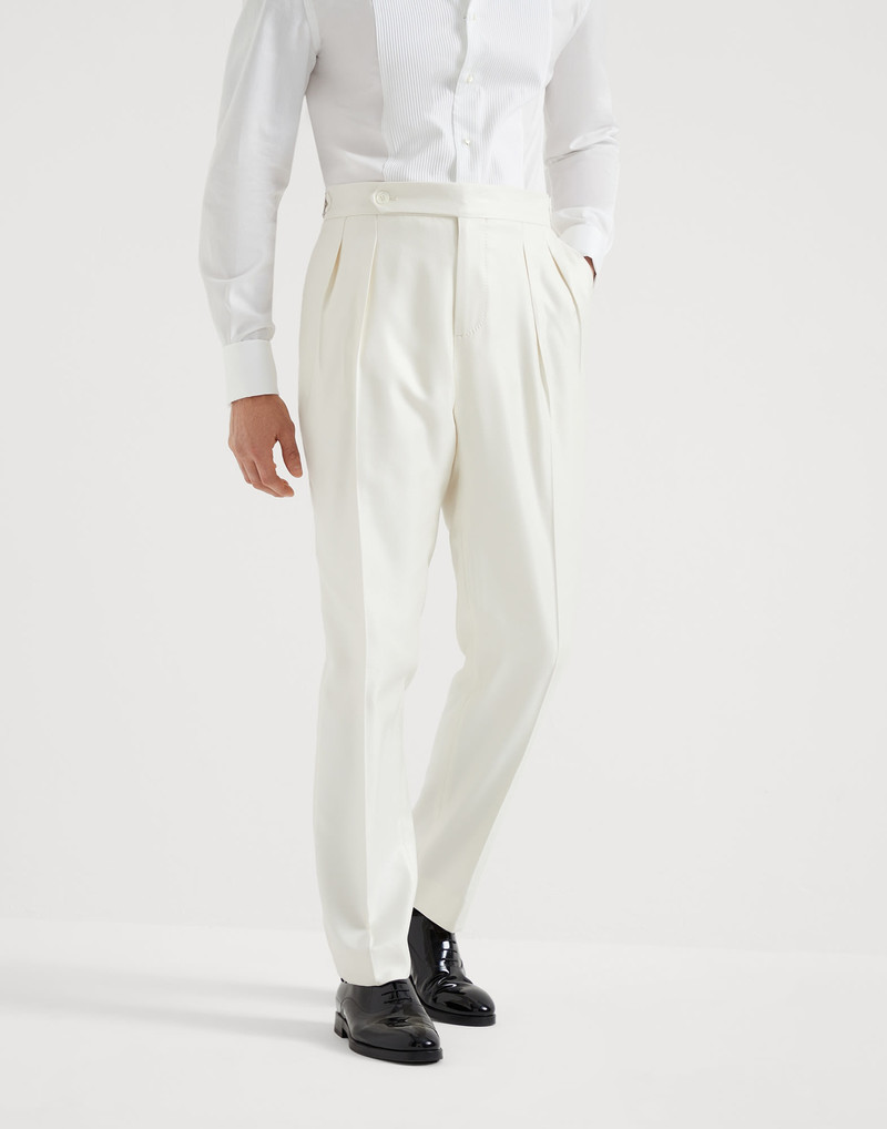 Silk diagonal tuxedo trousers with double pleats and tabbed waistband 1