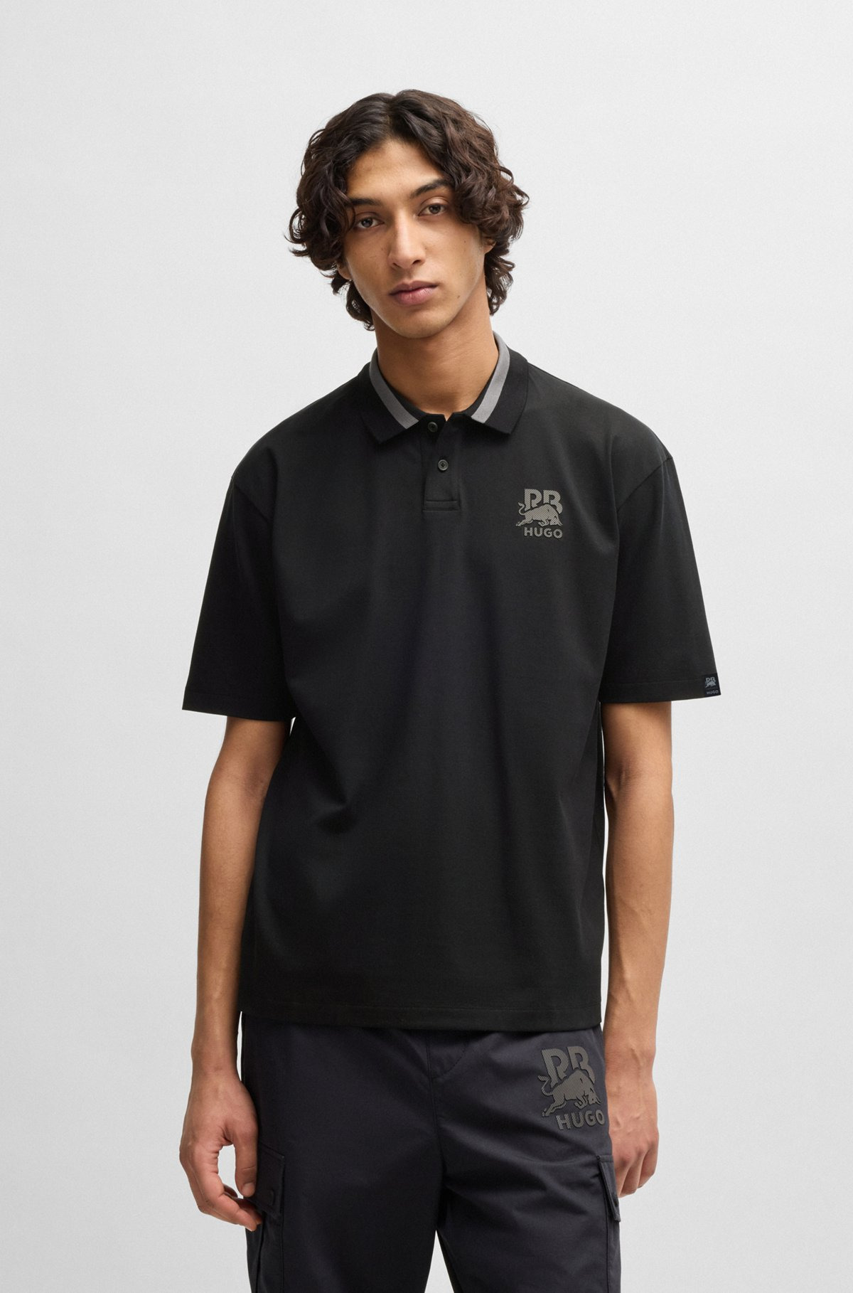 HUGO X RB STRETCH-COTTON POLO SHIRT WITH CARBON STEALTH LOGO - 2