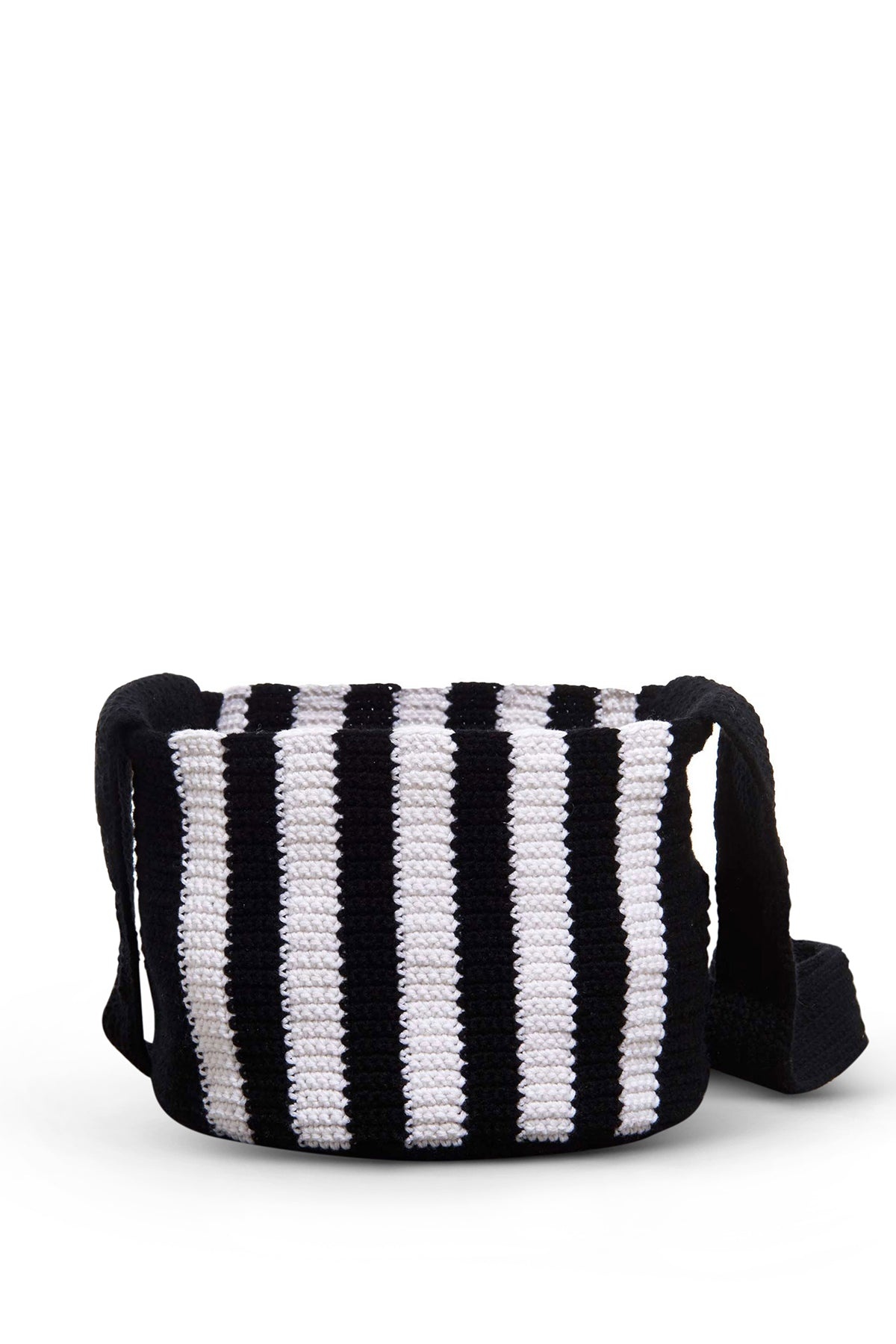 Crossover Knit Bag in Black & Ivory Cashmere - 4