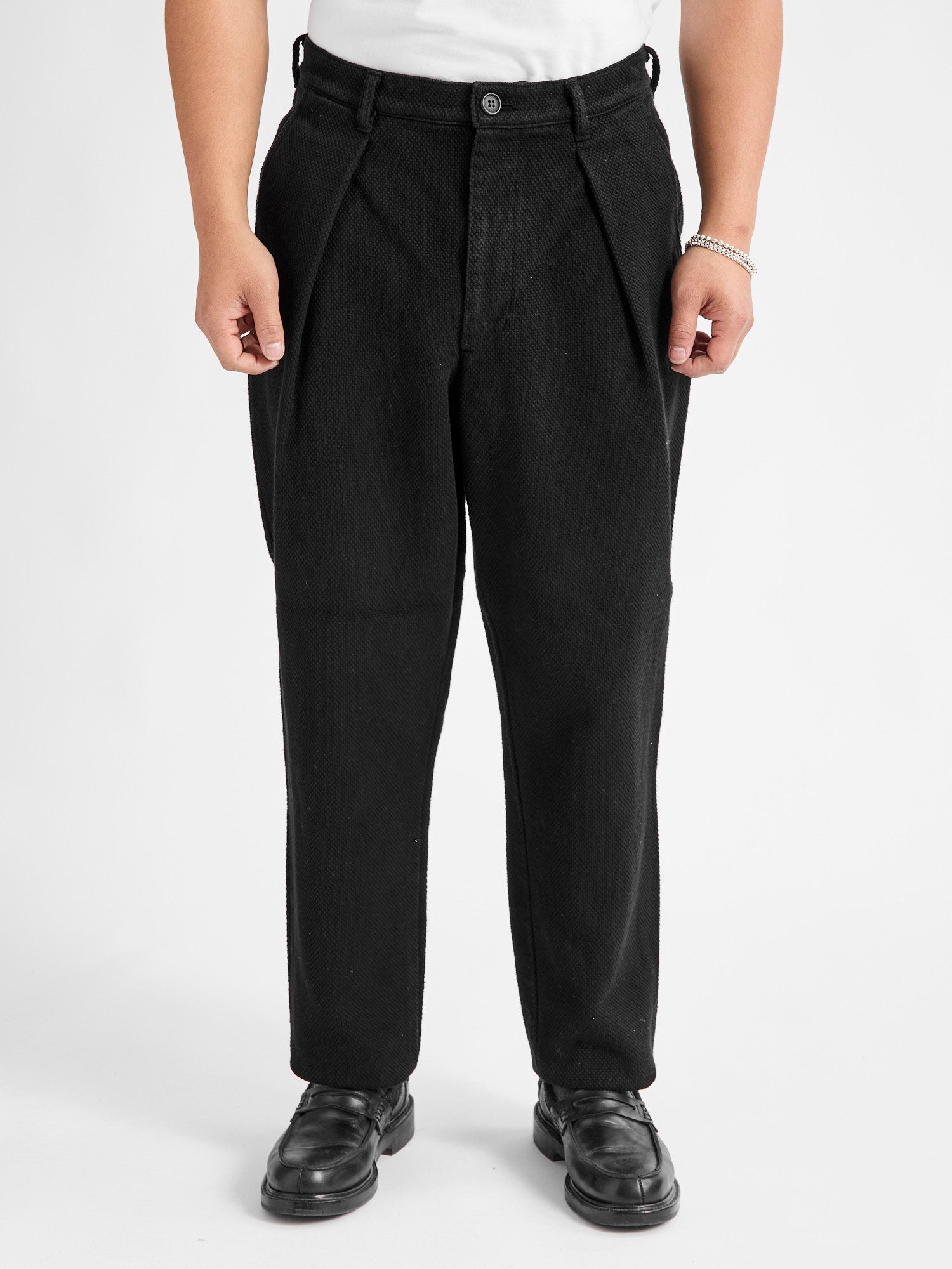 Double Cloth Sashiko Trousers in Black - 2