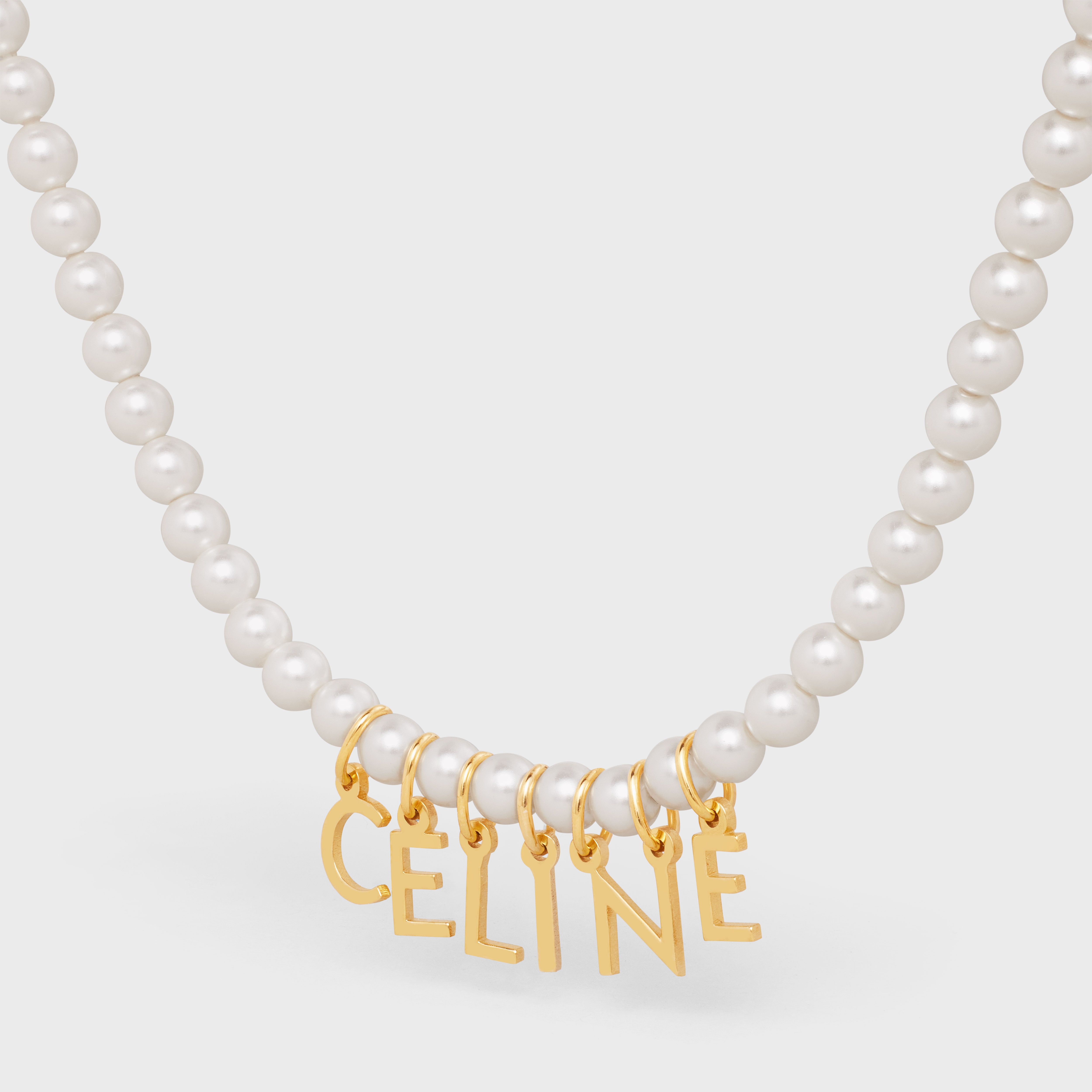 Celine Paris Pearl Necklace in Brass with Gold Finish and Glass Pearls - 2