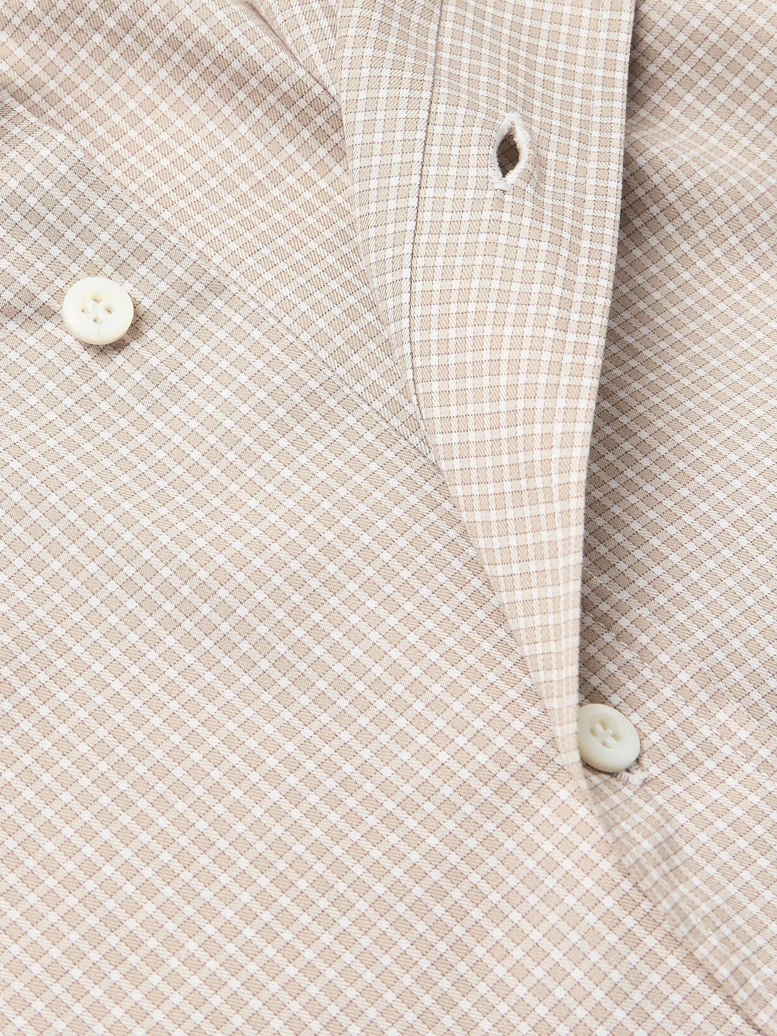 Slim-Fit Button-Down Collar Checked Cotton Shirt Beige - 5