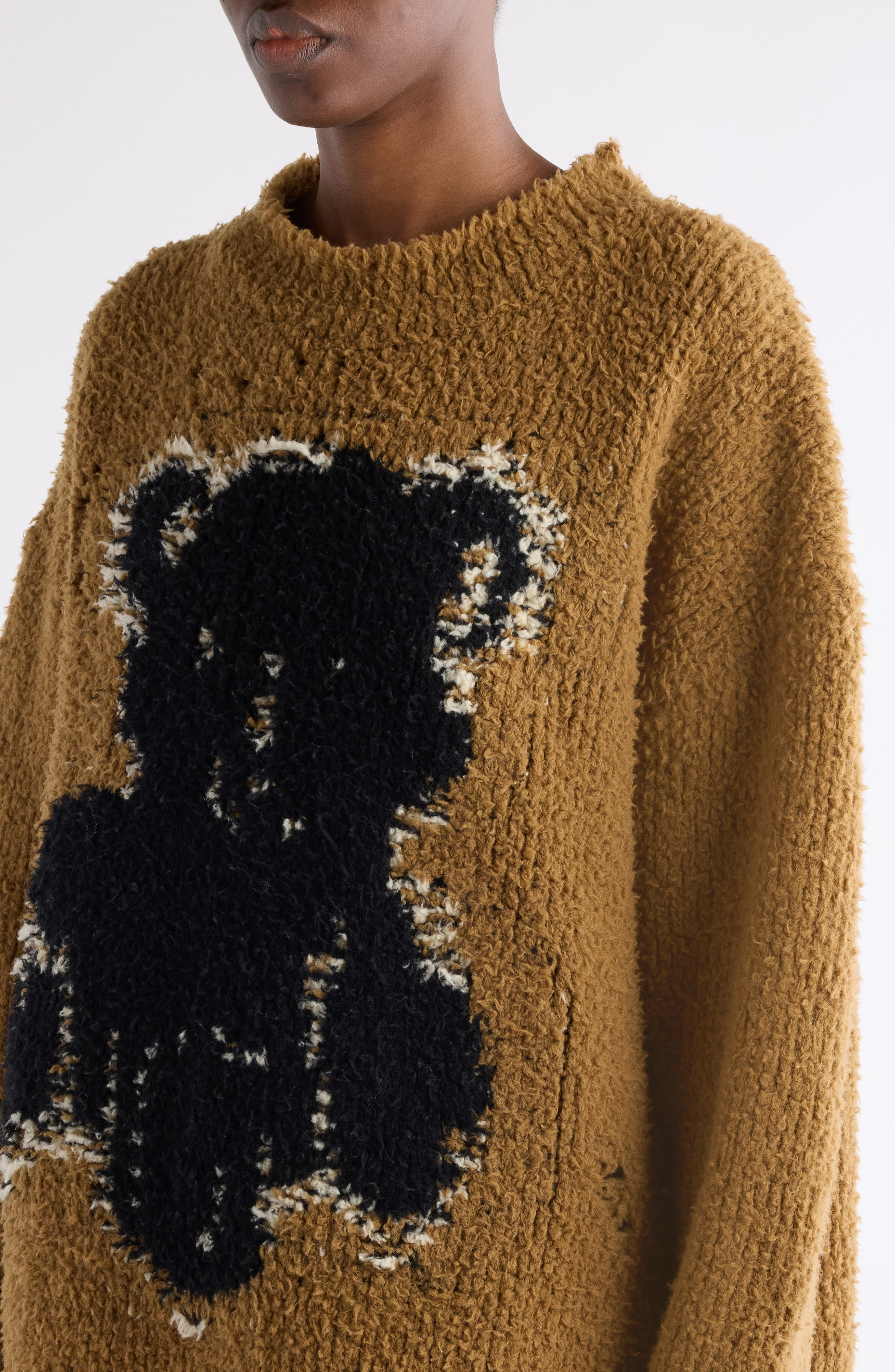 Acne Studios Kusto Teddy Intarsia Wool Blend Sweater in Khaki Beige at Nordstrom - 5