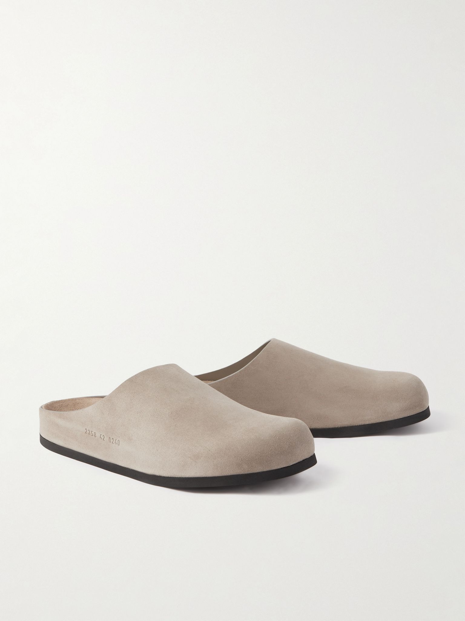Logo-Debossed Suede Clogs Taupe - 4