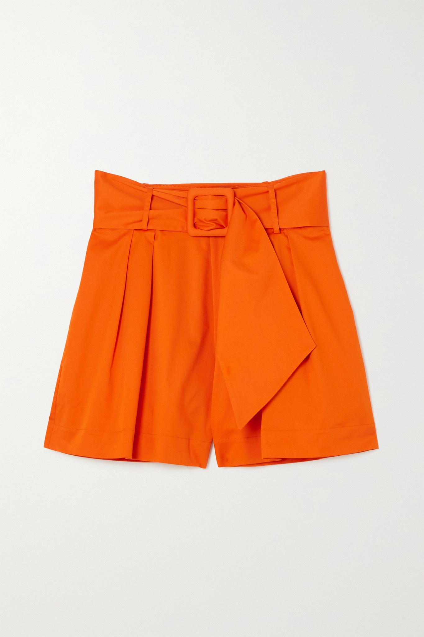 Belted pleated stretch-cotton twill shorts - 1