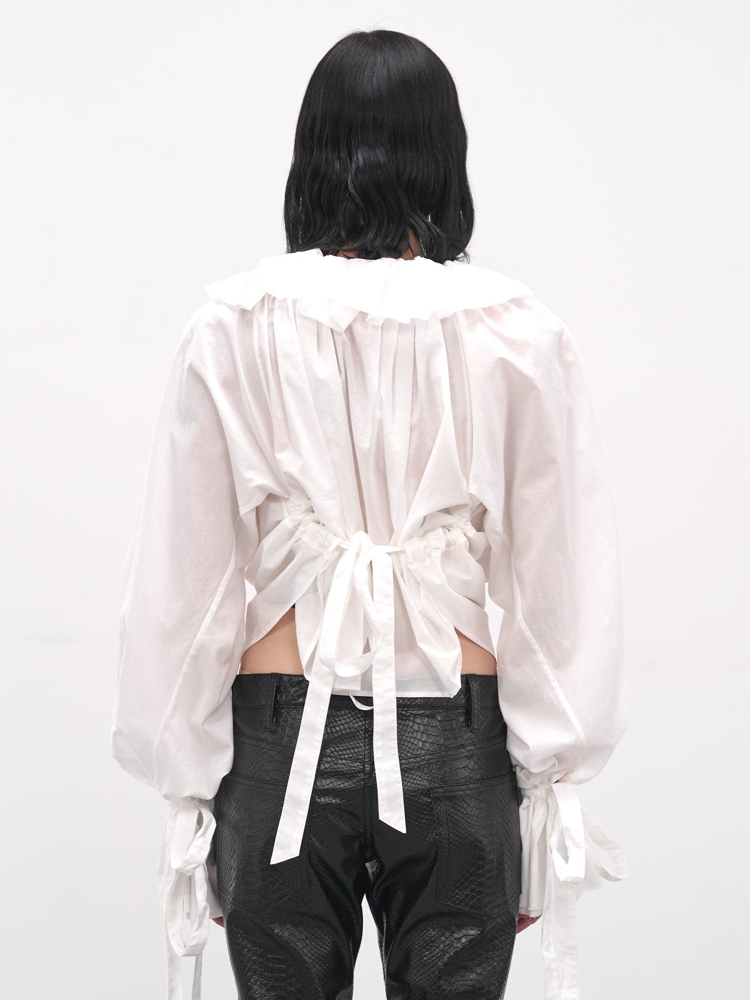 White Stee Ruffle Draped Shirt - 3