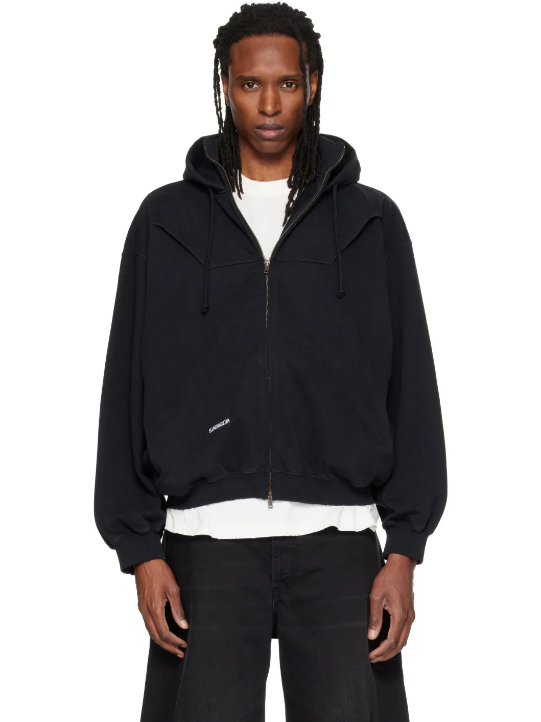 Black Upside-Down Zip Up Hoodie - 1