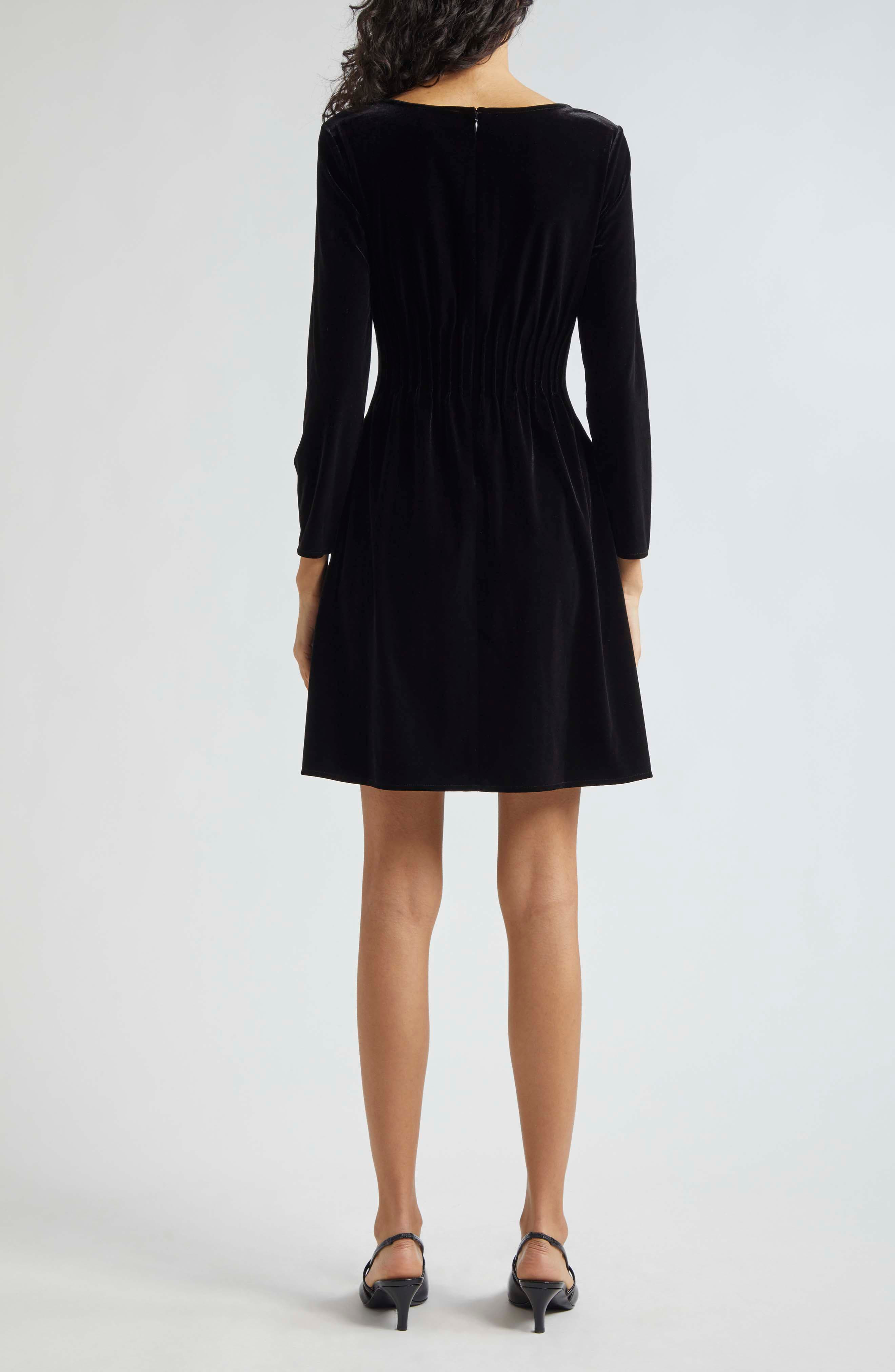 Emporio Armani Cinched Waist Long Sleeve Velvet Dress in Solid Black at Nordstrom - 2