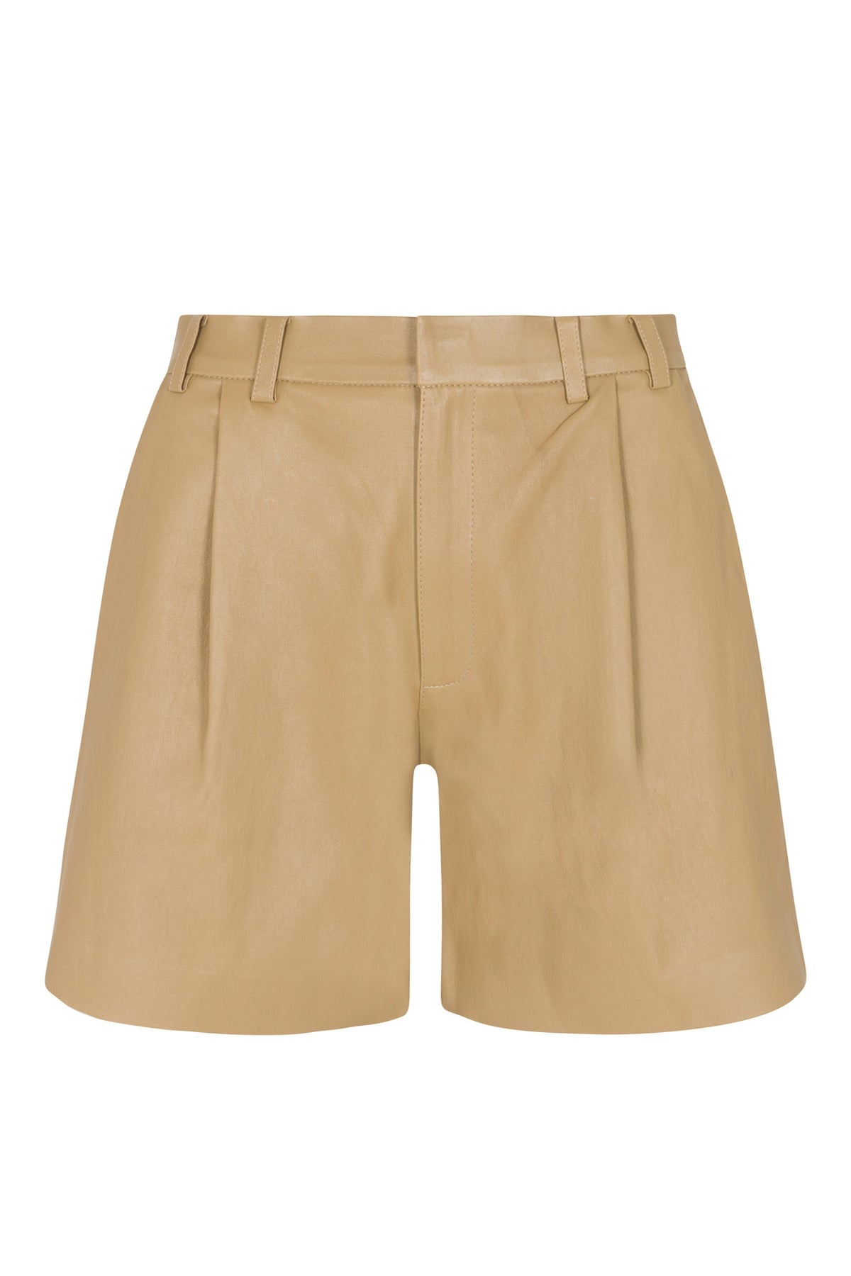 KHAKI LEATHER TROUSER SHORTS - 6