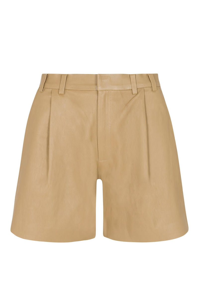 KHAKI LEATHER TROUSER SHORTS 6