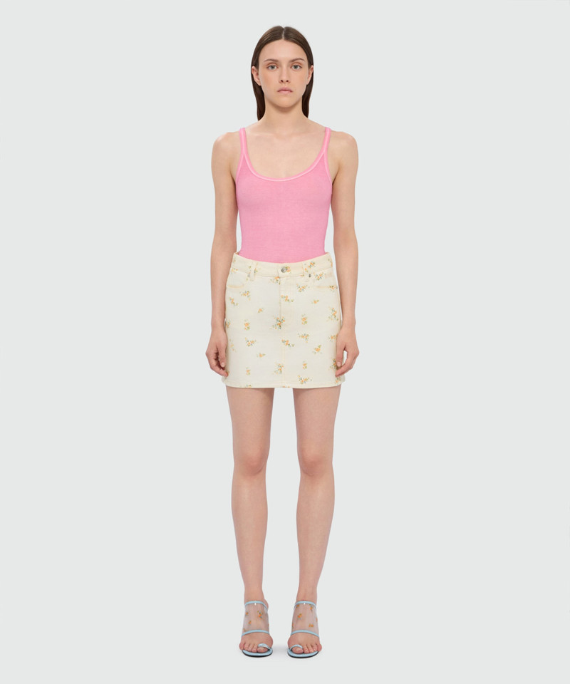 MSGM Off-white cotton canvas mini skirt with floral print outlook