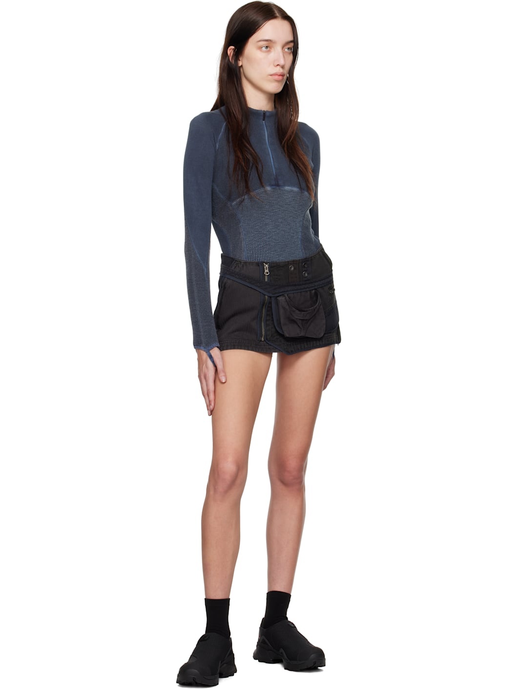 Black & Gray Patchwork Waist Bag Miniskirt - 5
