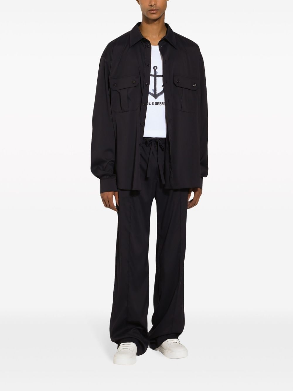 drawstring-waist wide-leg trousers - 3