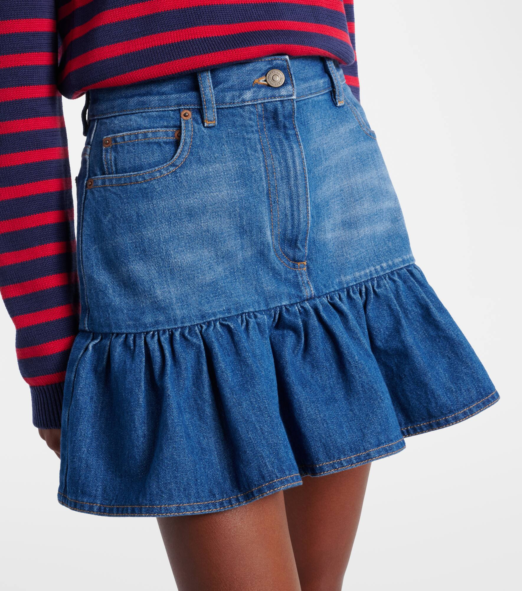 Ruffled denim miniskirt - 4