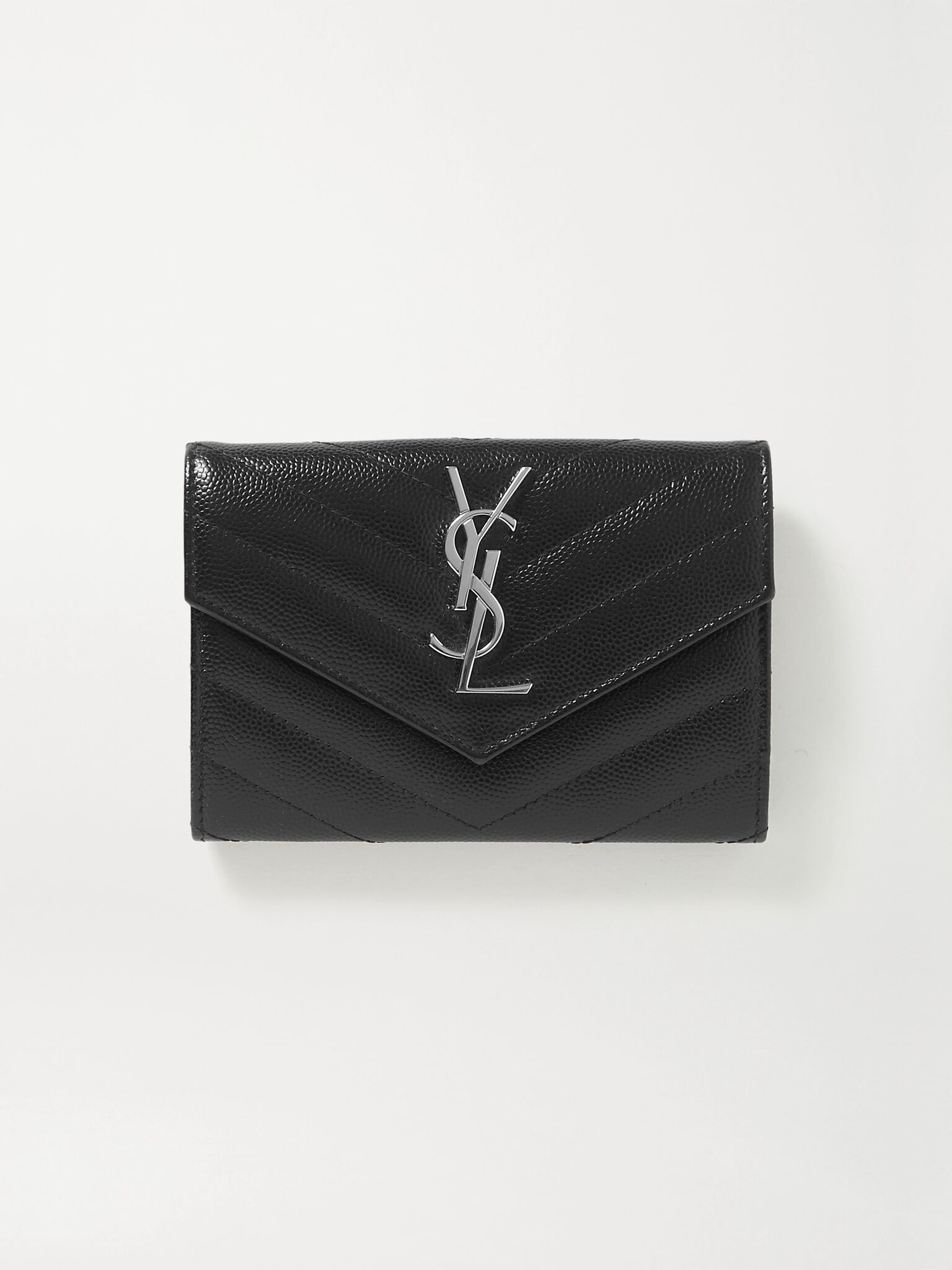 Monogramme Envelope quilted textured-leather wallet Black - 1