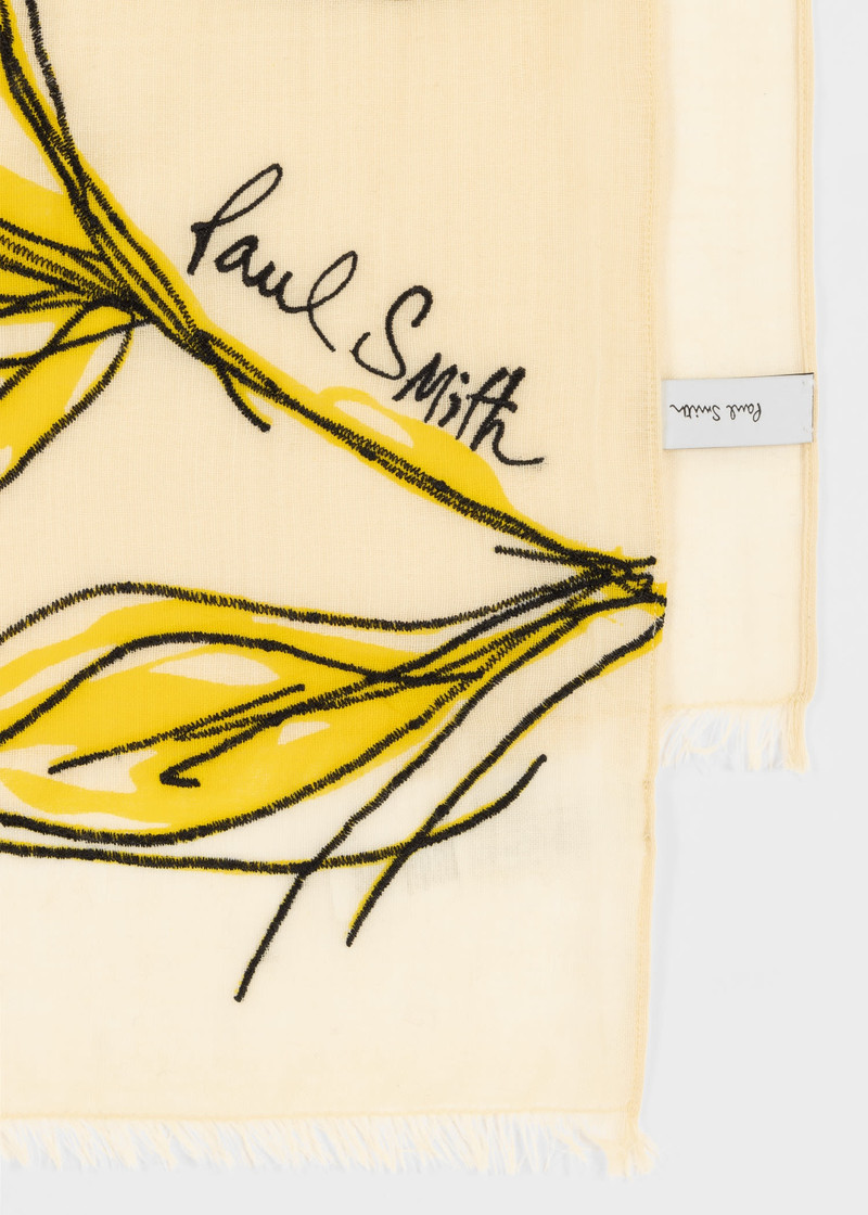 Paul Smith Pale Yellow 'Laurel Leaf' Embroidered Scarf outlook