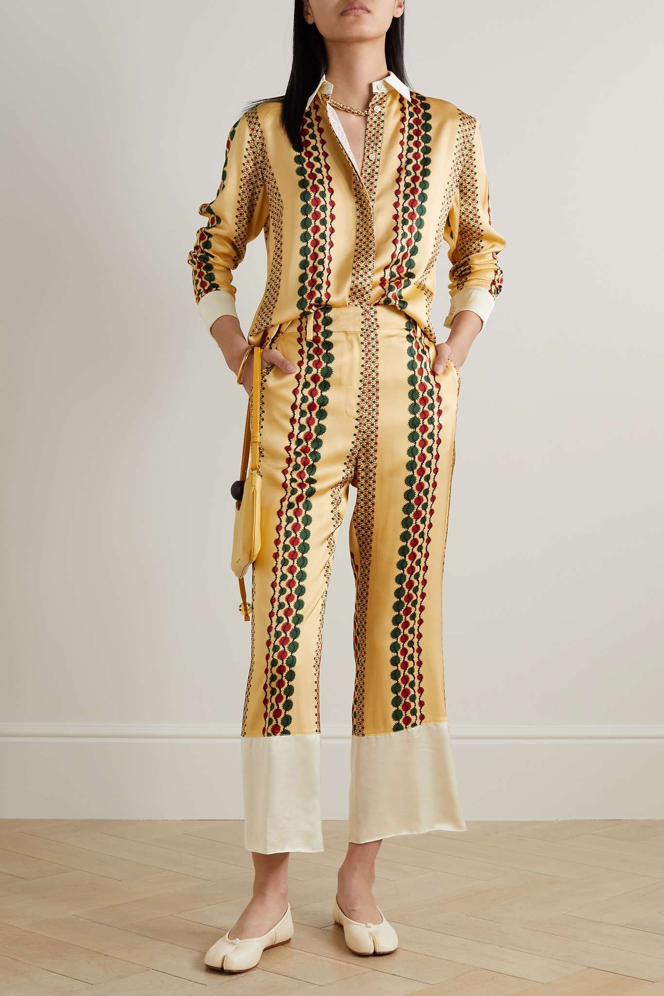 Harmony cropped printed satin straight-leg pants - 2