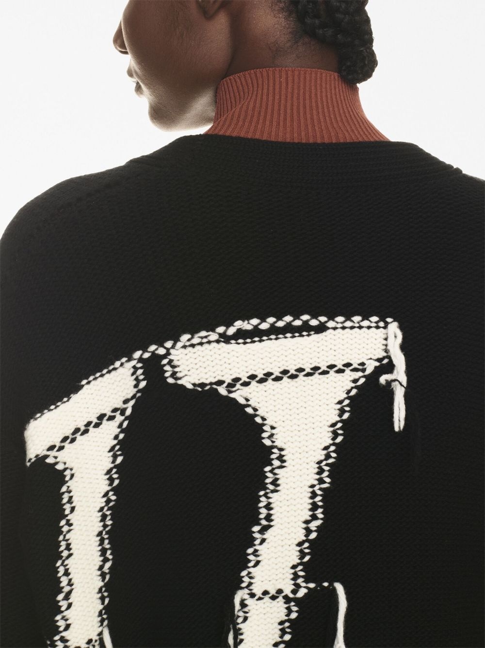 logo-intarsia wool cardigan - 5