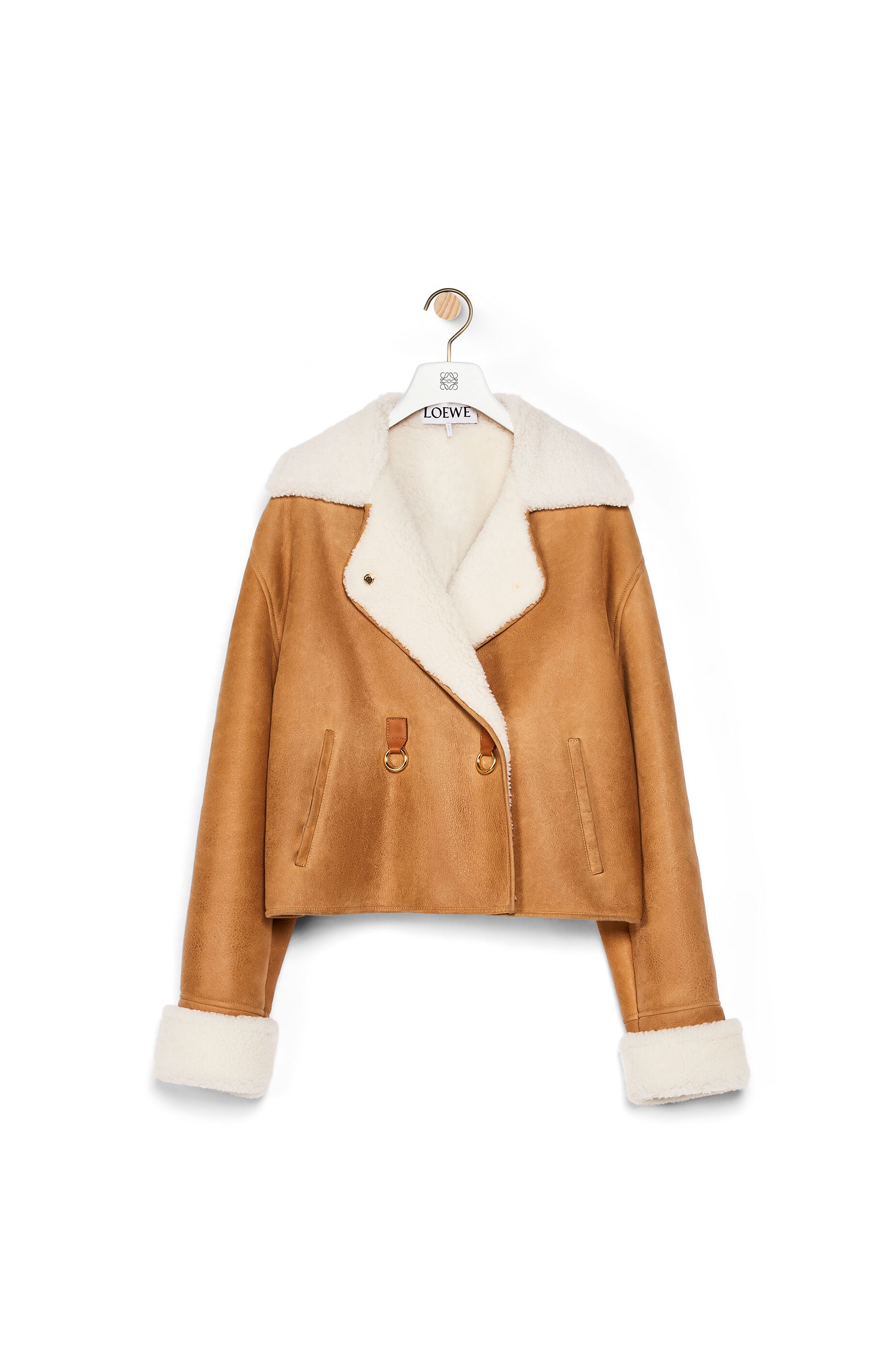 Cropped double-breasted jacket in shearling - 1