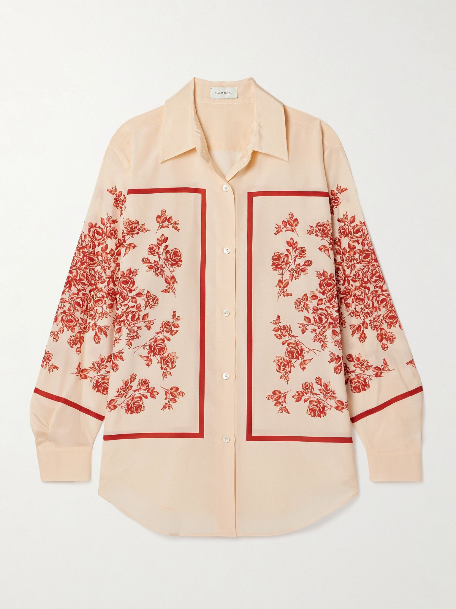 Printed silk and cotton-blend shirt Ecru - 1