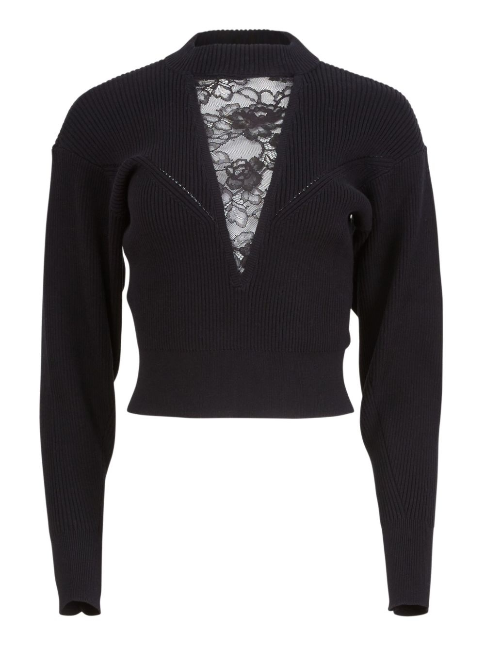 lace-insert cropped sweater - 2