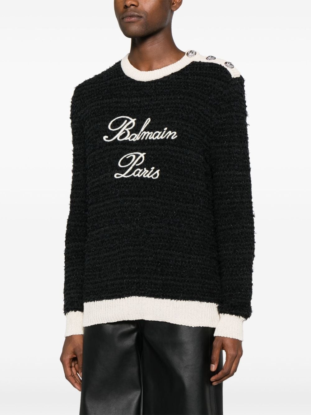 logo-embroidered bouclÃ© jumper - 3