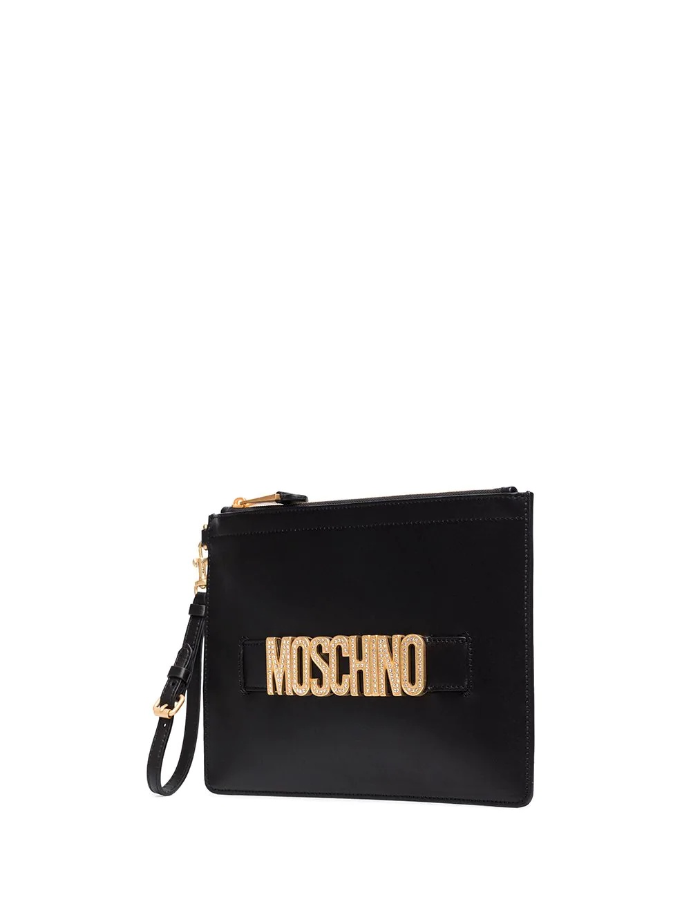 logo-embellished leather clutch bag - 4