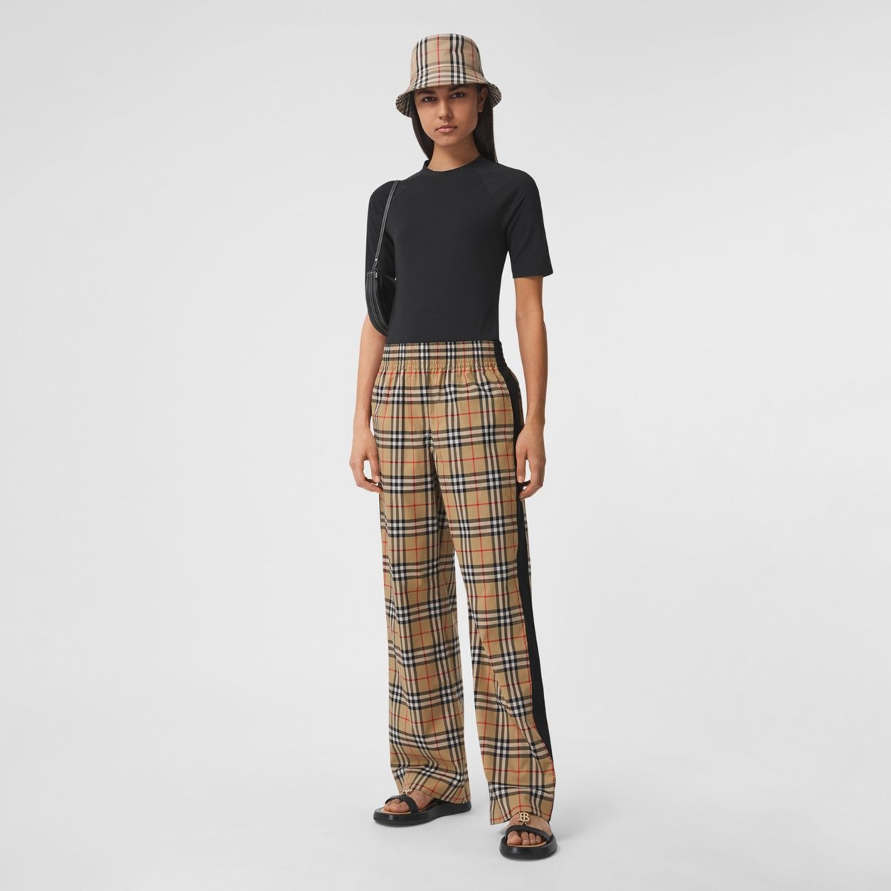 Side Stripe Vintage Check Stretch Cotton Trousers - 2