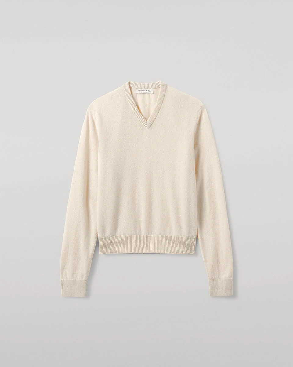 Classic Cashmere Cream V Neck Jumper - 1