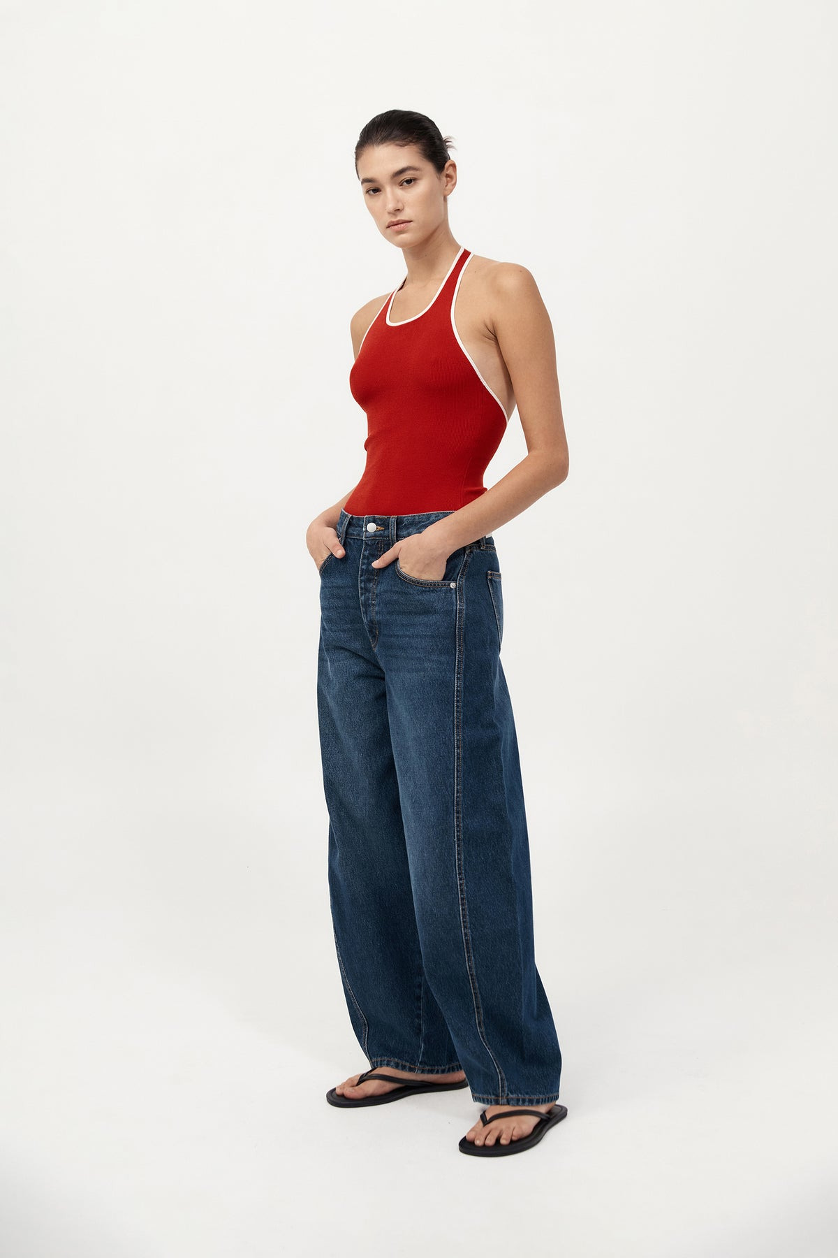 Fine Line Halter Top - Red - 4