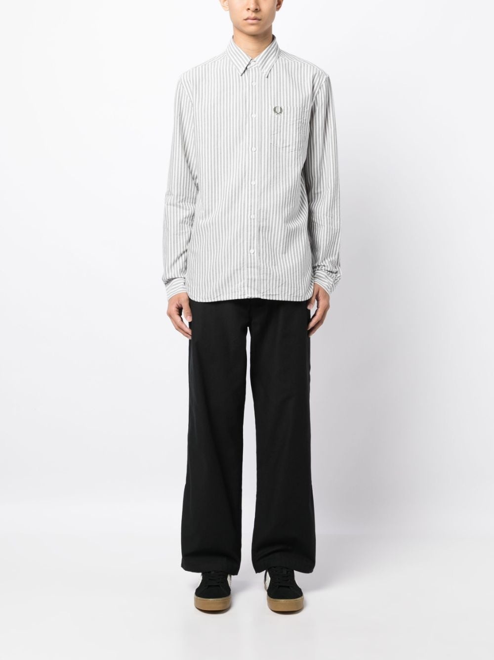 logo-embroidered striped cotton shirt - 2