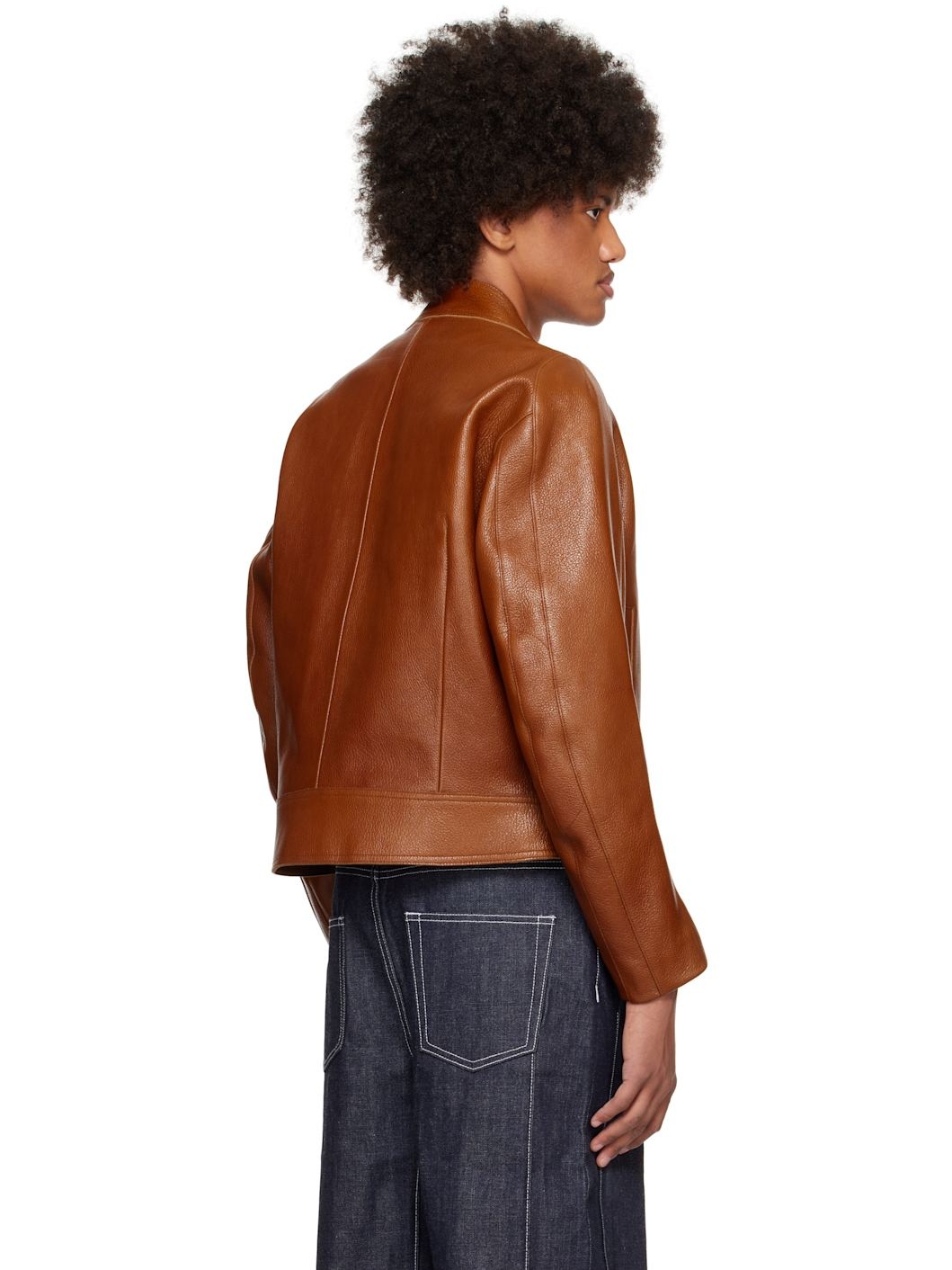 Brown 2-Way Pocket Biker Leather Jacket - 3