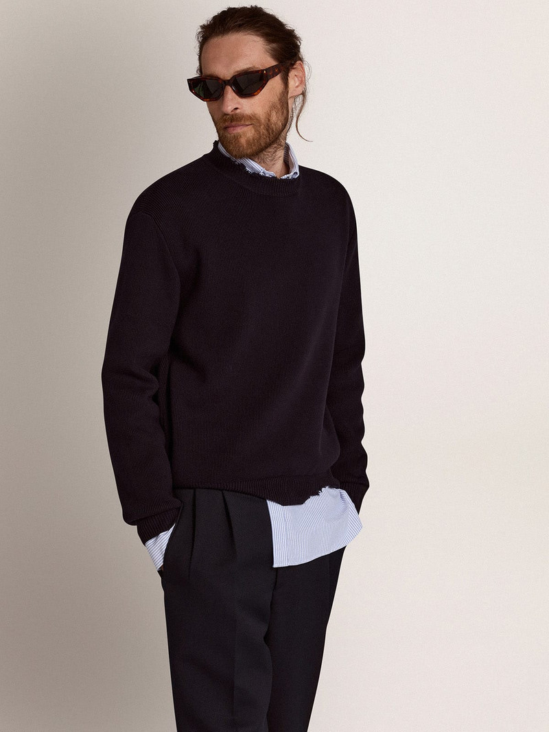 Golden Goose Men’s round-neck sweater in dark blue cotton outlook