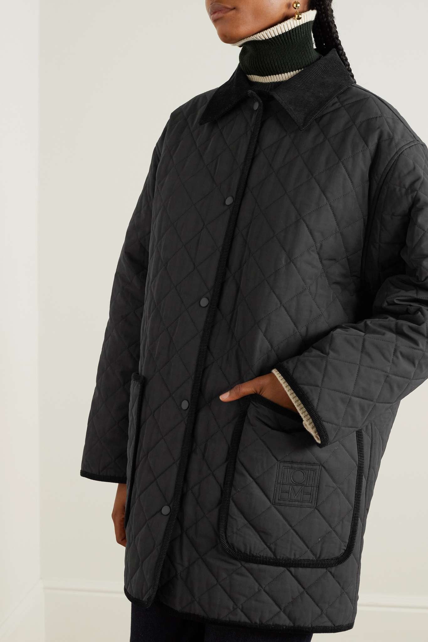 Oversized corduroy-trimmed quilted organic cotton-blend jacket - 3