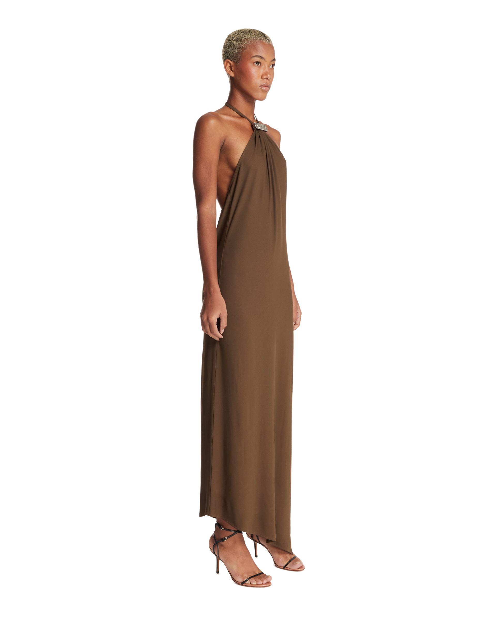 Brown Halter Neck Dress - 4