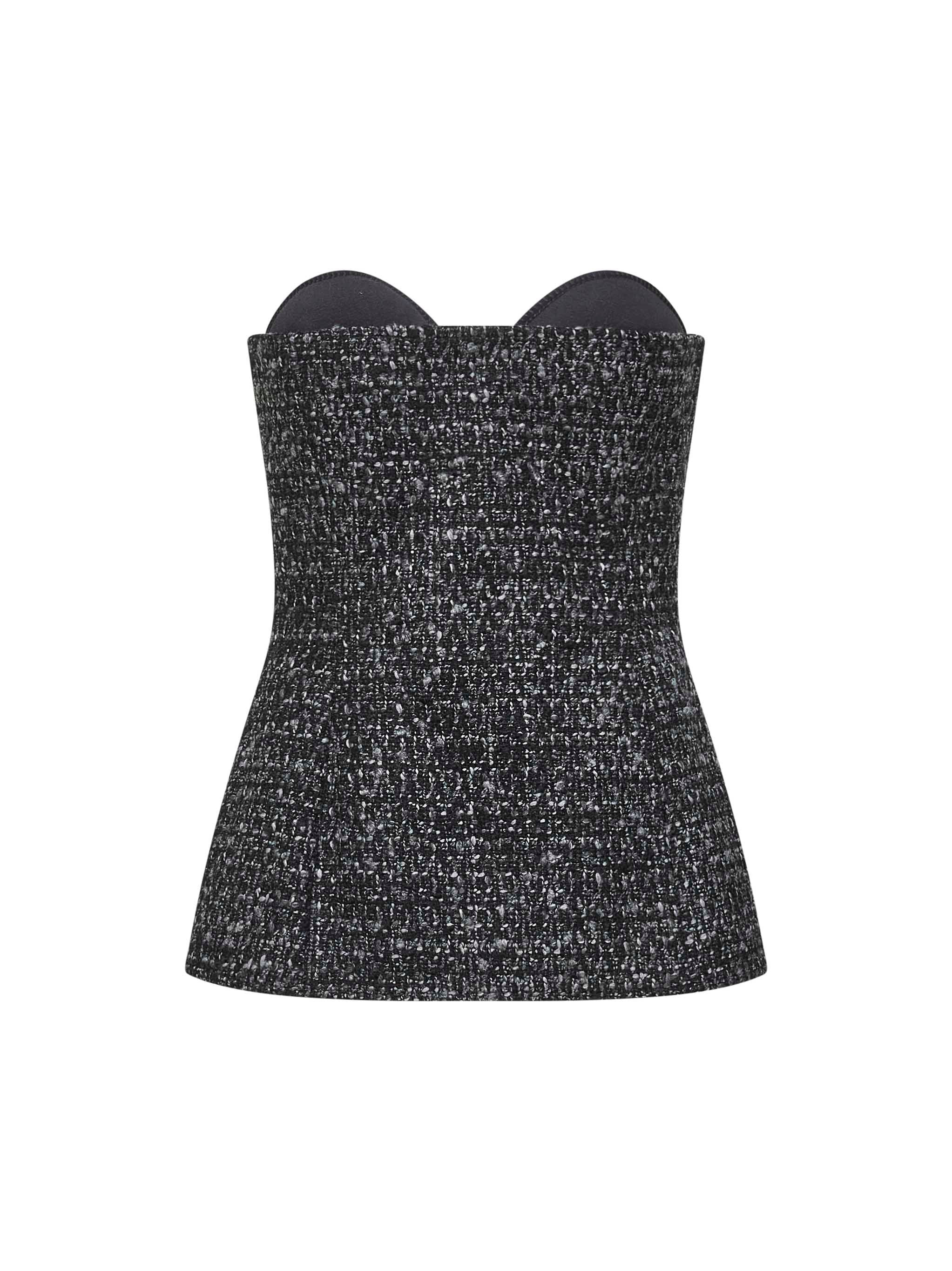 Black melange bouclé T-Orset corset top - 1