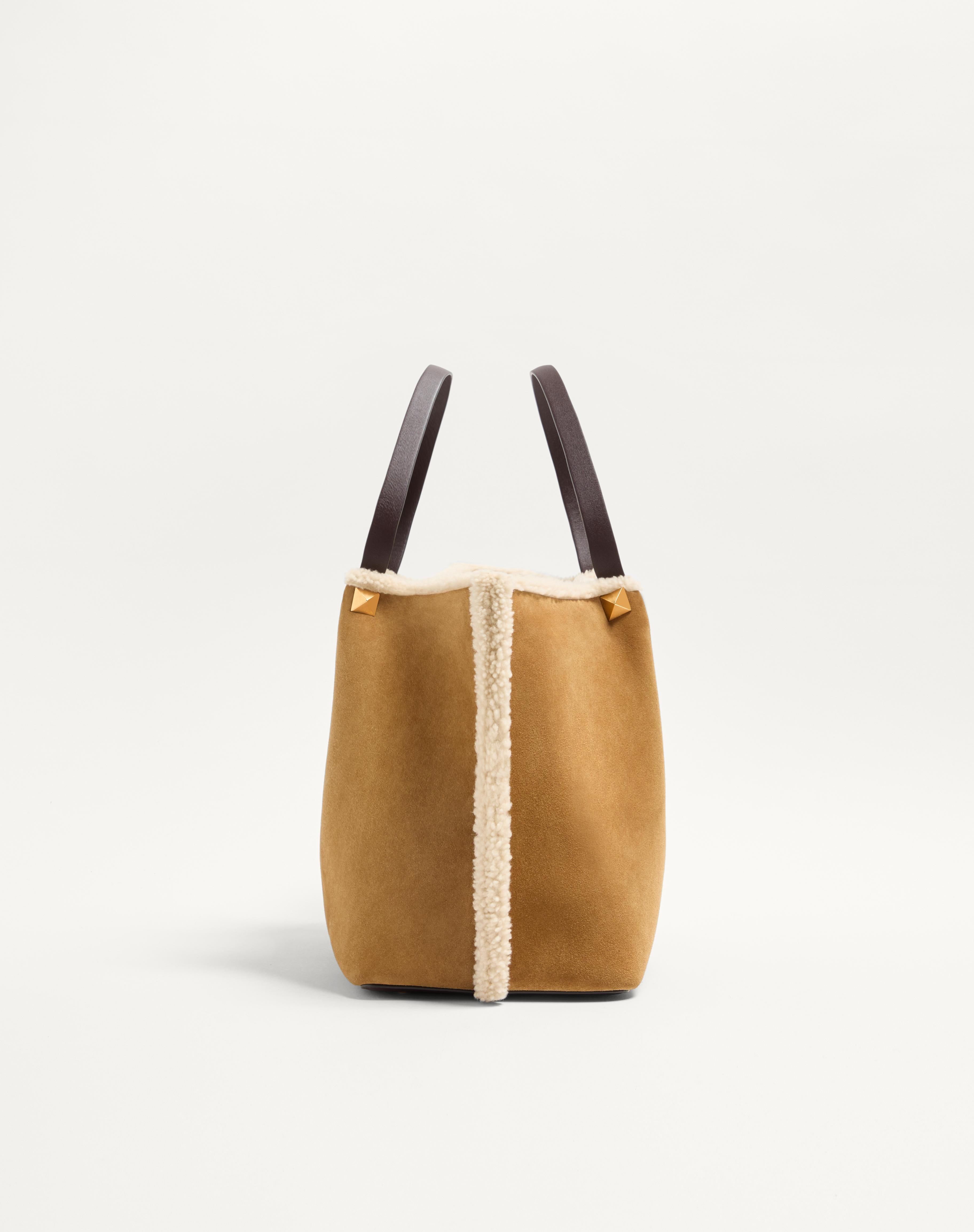 VALENTINO GARAVANI MEDIUM SUEDE SHOPPING BAG WITH SHEEPSKIN LINING - 3