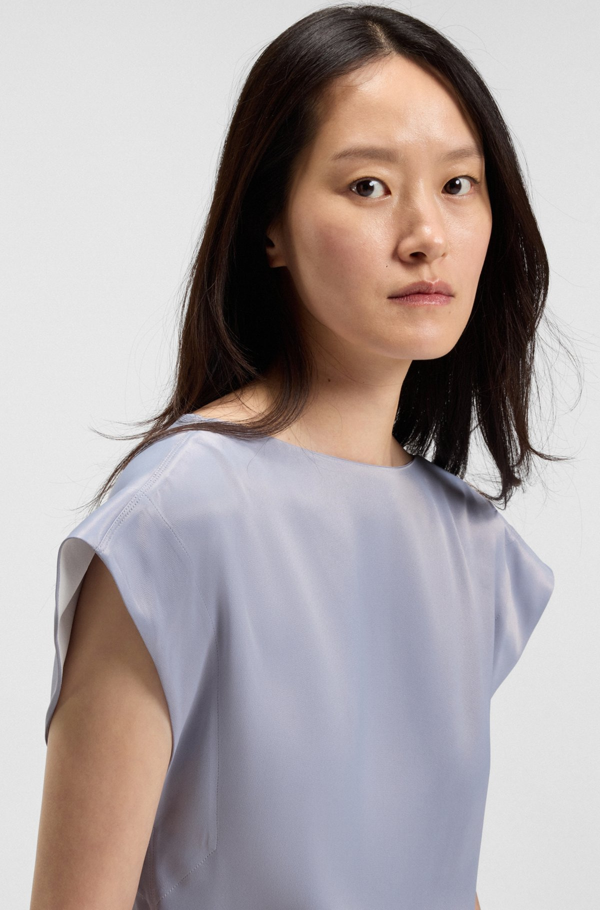 SLIM-FIT SATIN BLOUSE WITH DRAPED NECKLINE - 4