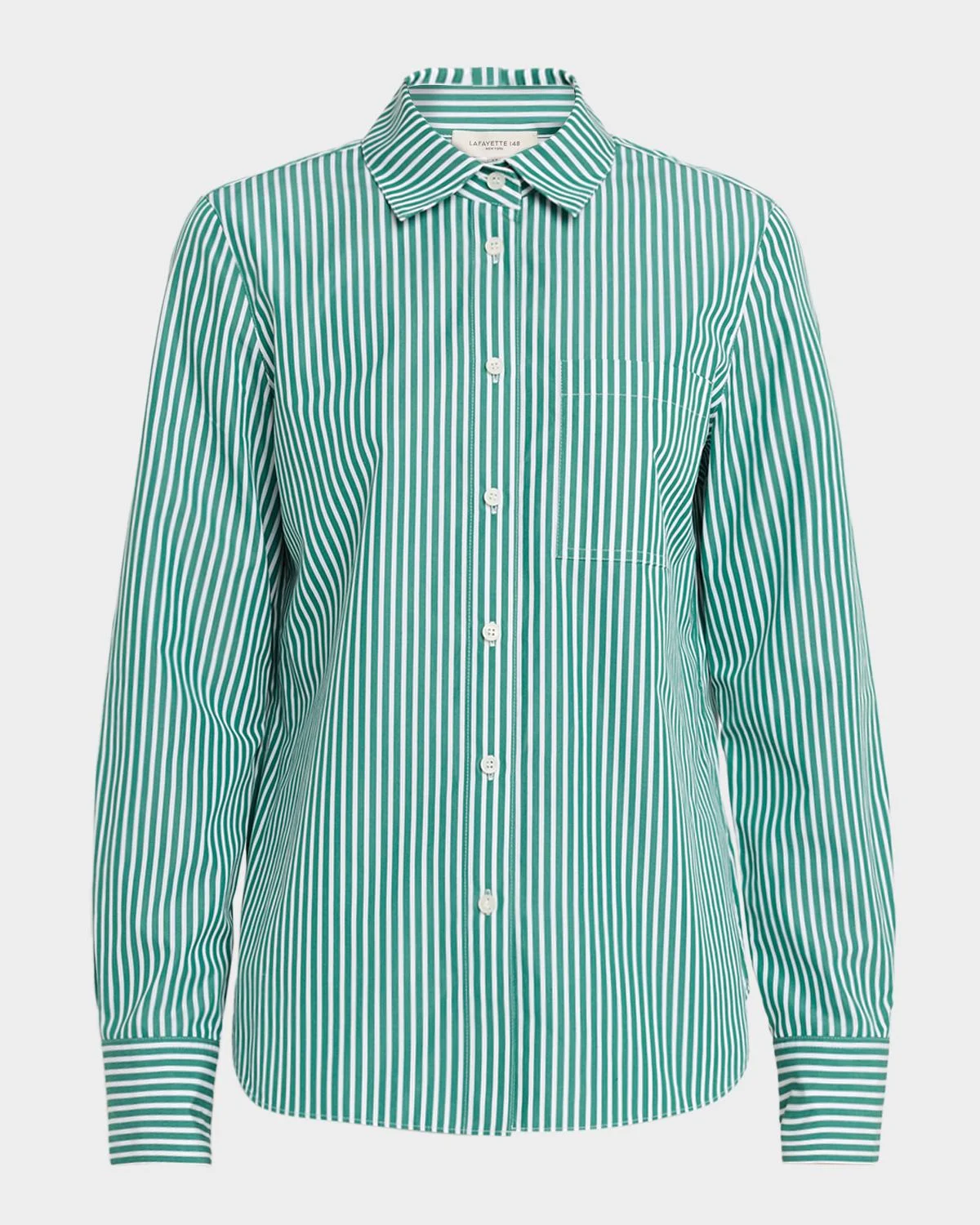 Striped Button-Front Cotton Shirt - 1