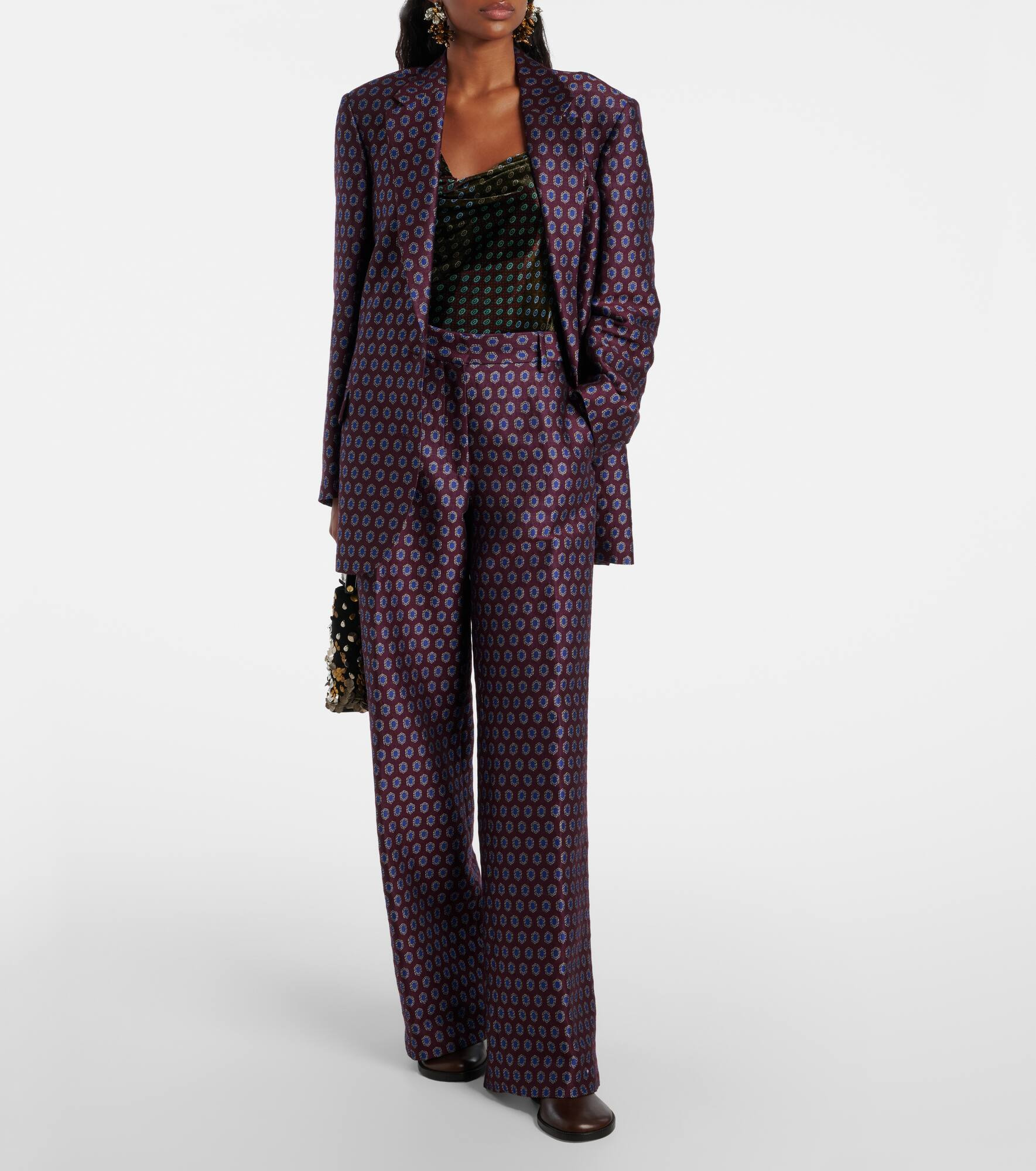 Printed wool, cotton, and linen-blend blazer - 2