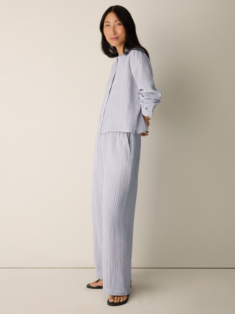 Striped Organic Cotton Gauze Band Collar Shirt 3