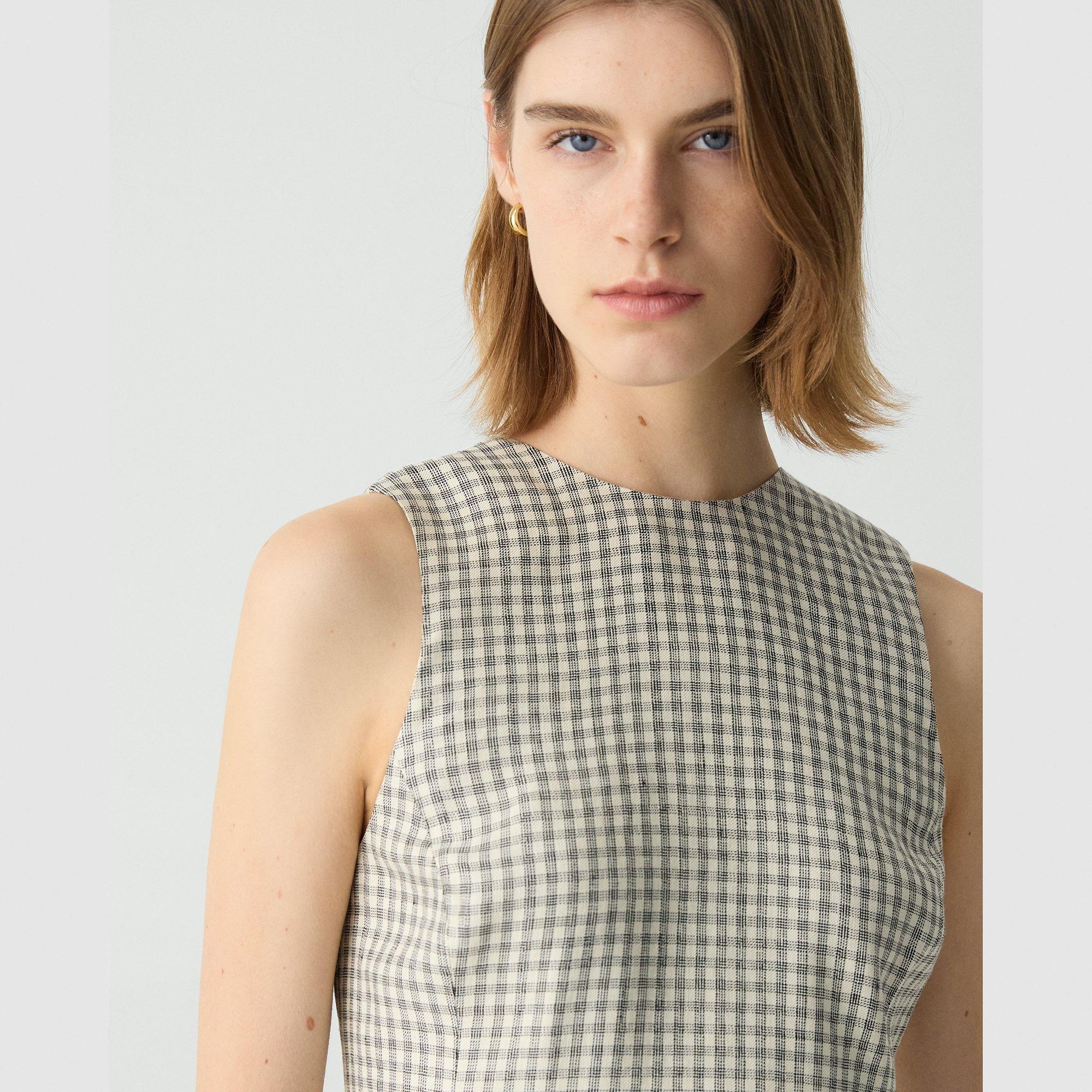 A-Line Mini Dress in Checked Linen-Blend - 5