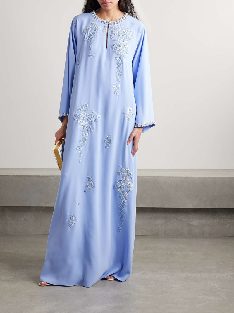 CAROLINA HERRERA Embellished embroidered crepe gown Light blue outlook