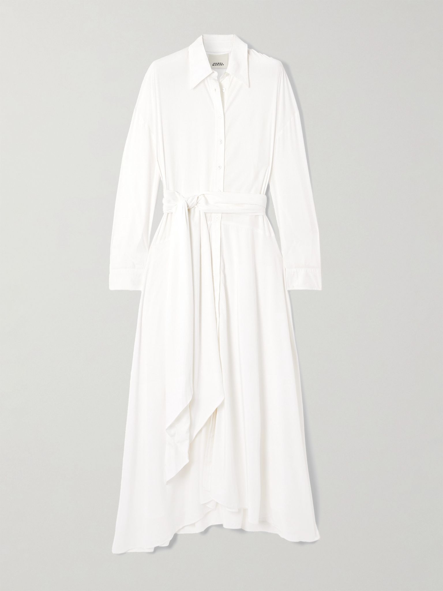 Samantha belted asymmetric modal-blend midi shirt dress White - 1