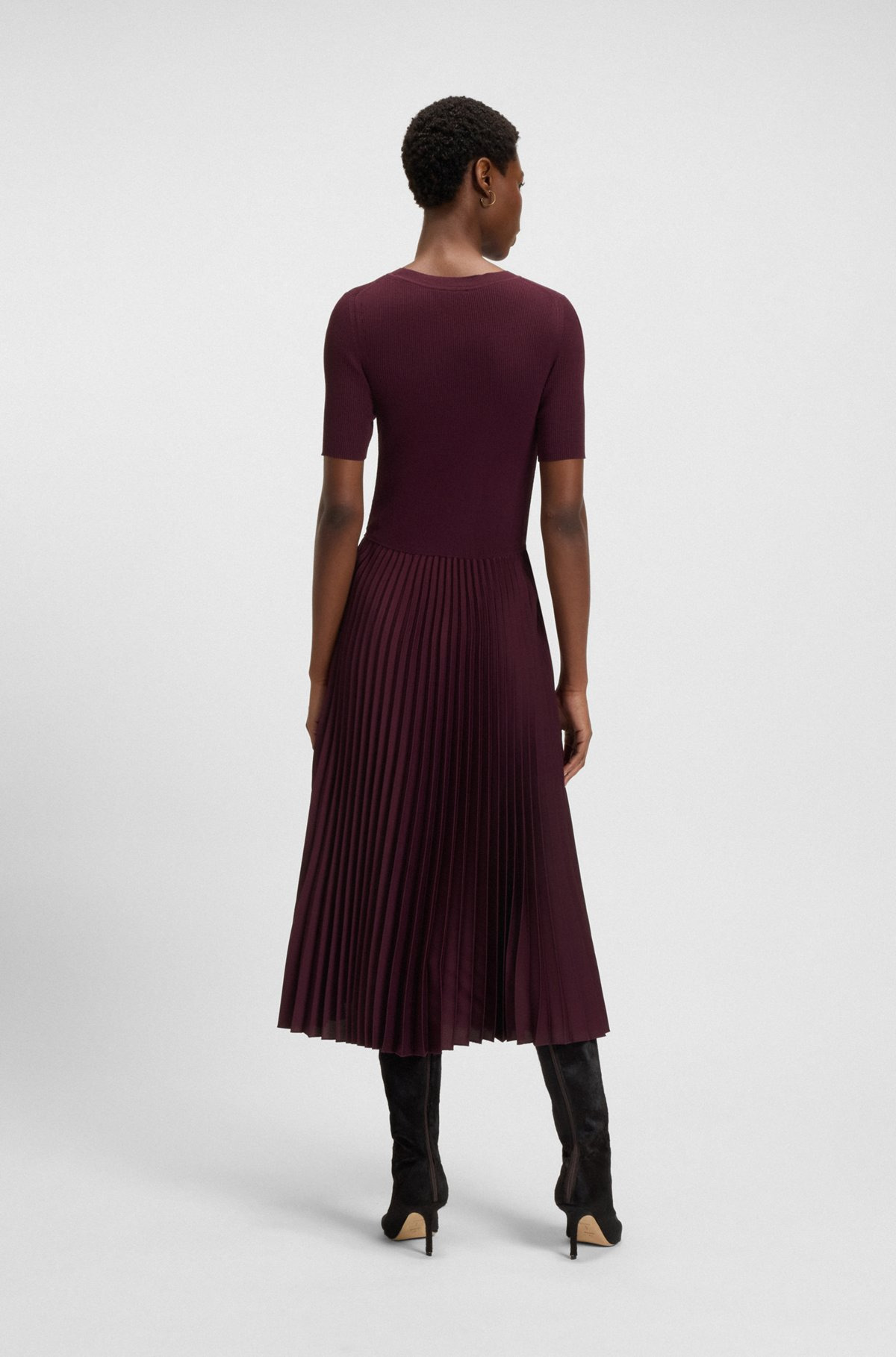 MIXED-MATERIAL DRESS WITH PLISSÉ SKIRT - 5