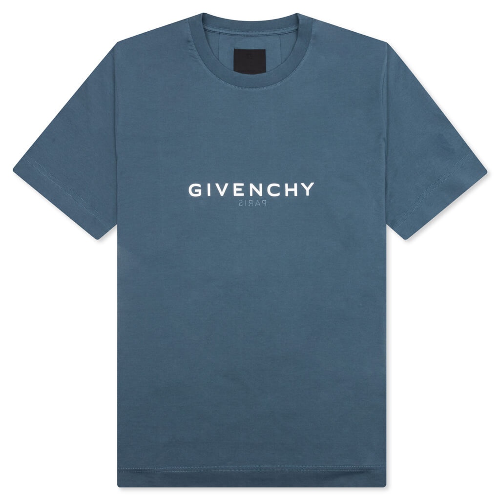 SLIM FIT REVERSE PRINT T-SHIRT - MILITARY BLUE - 1