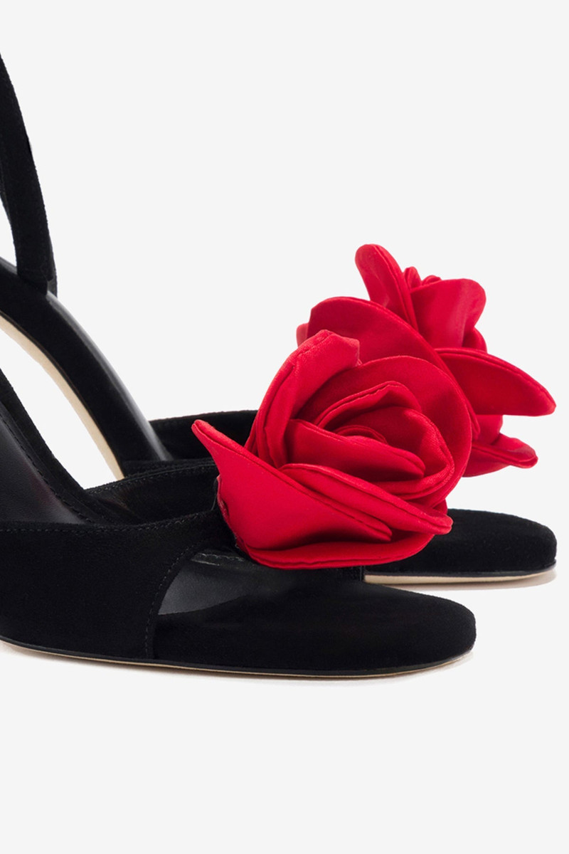 Salma Sandal In Black Suede and Scarlet Satin 5