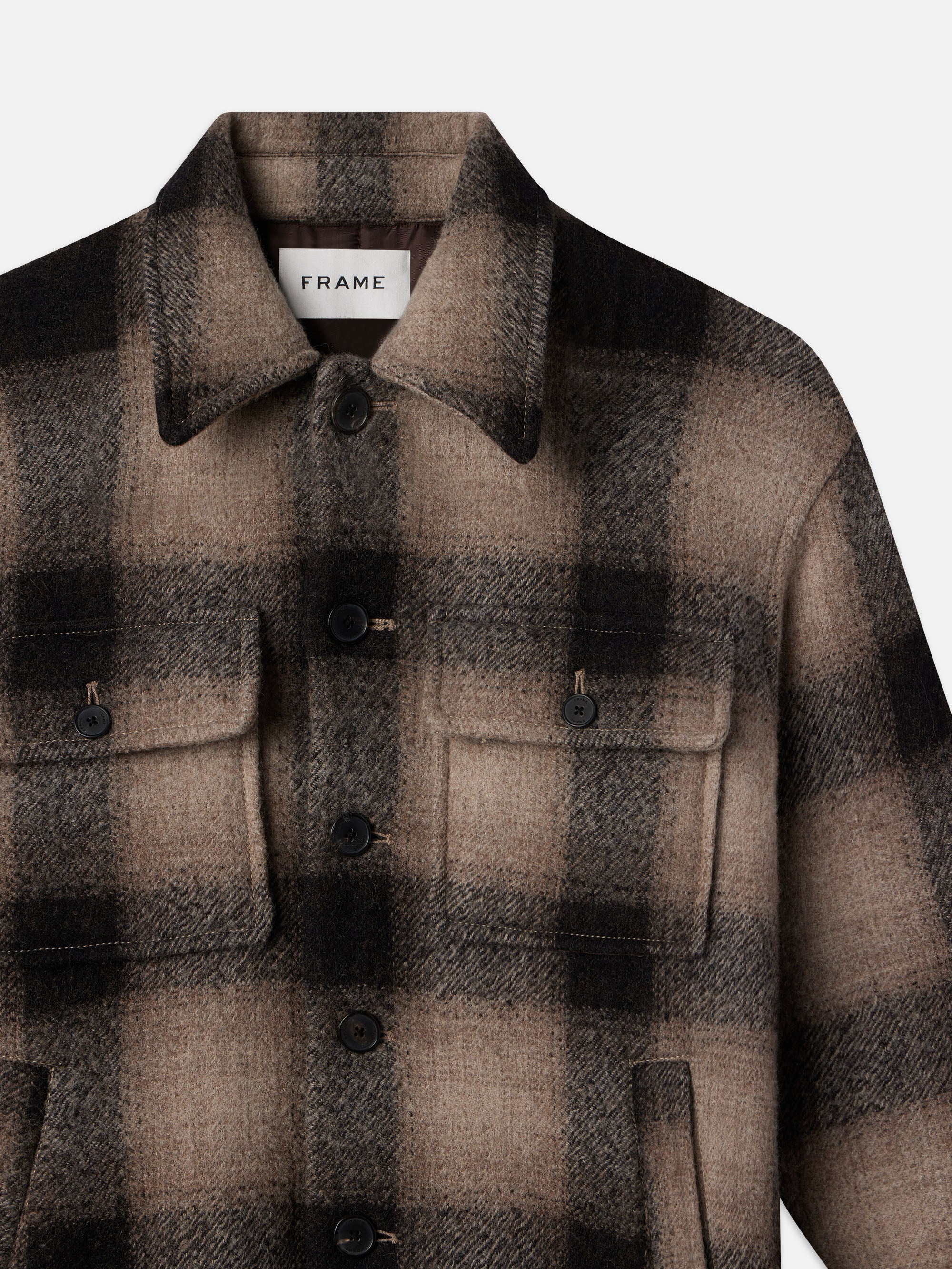 Padded Plaid Shirt Jacket in Brown Plaid - 3